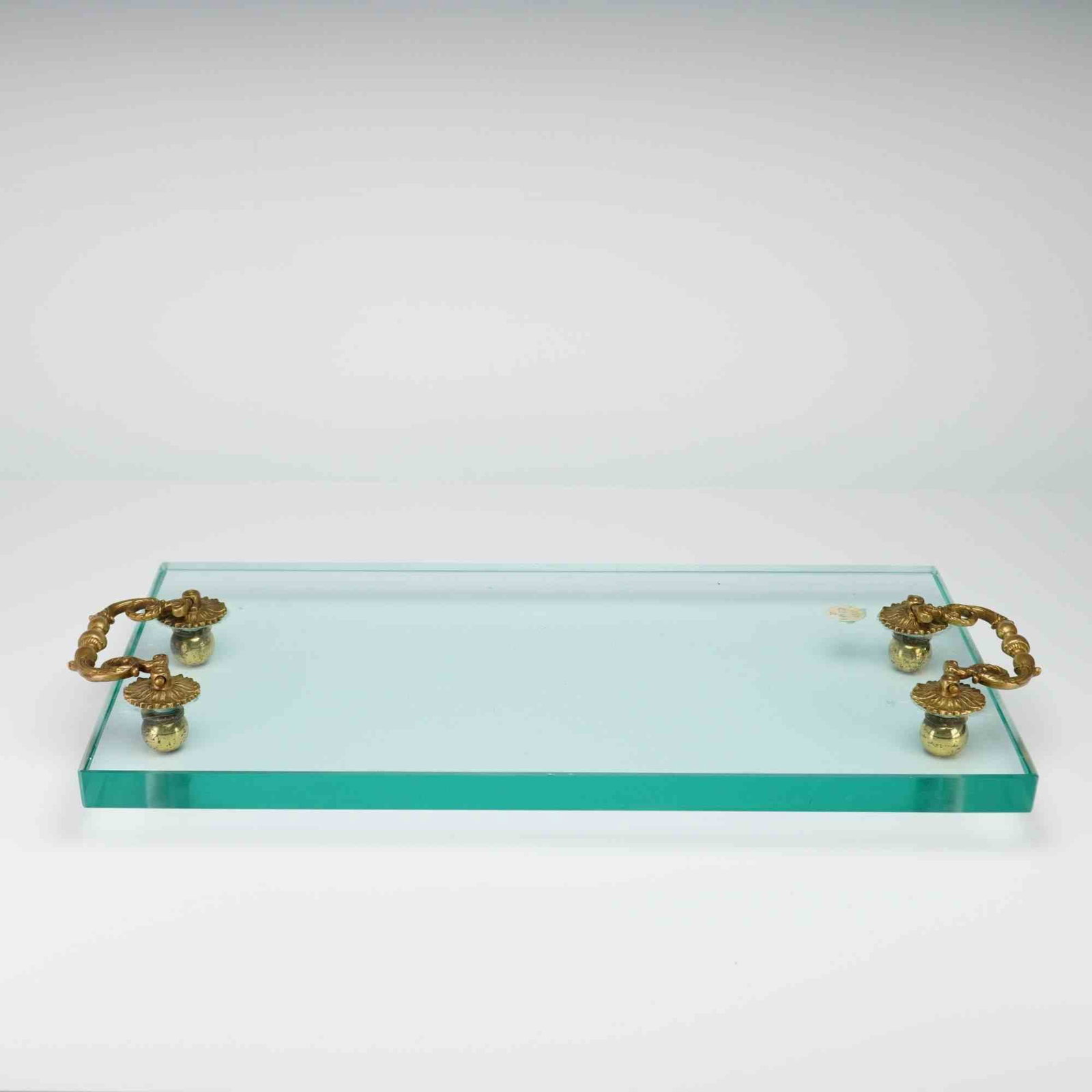 Neoclassical Style Thick Plate Glass and Cast Brass Vanity Tray (1 of 3)