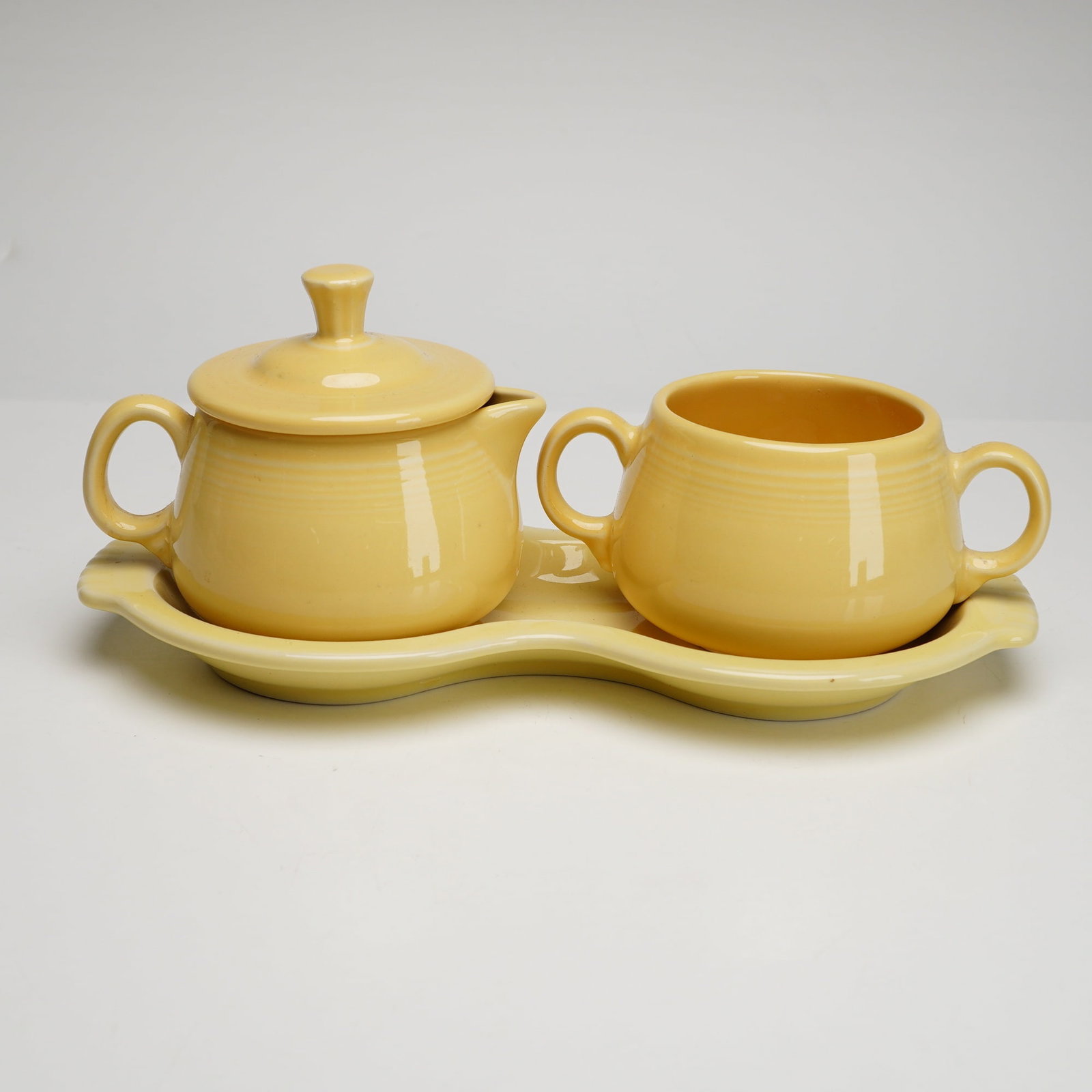 3pc Homer Laughlin Fiestaware Sunflower Yellow Creamer & Sugar Set w/ Tray (1 of 3)