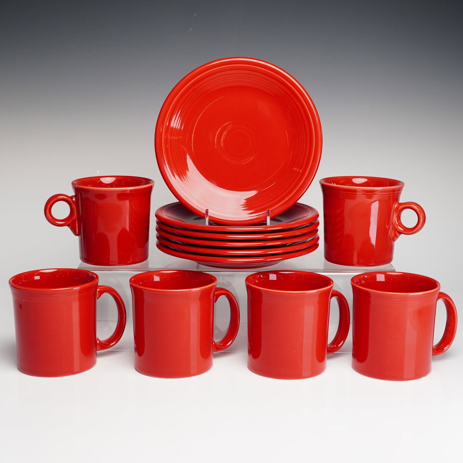 12pc Homer Laughlin Fiesta Scarlet Red Coffee Mugs & Luncheon Plates (1 of 3)