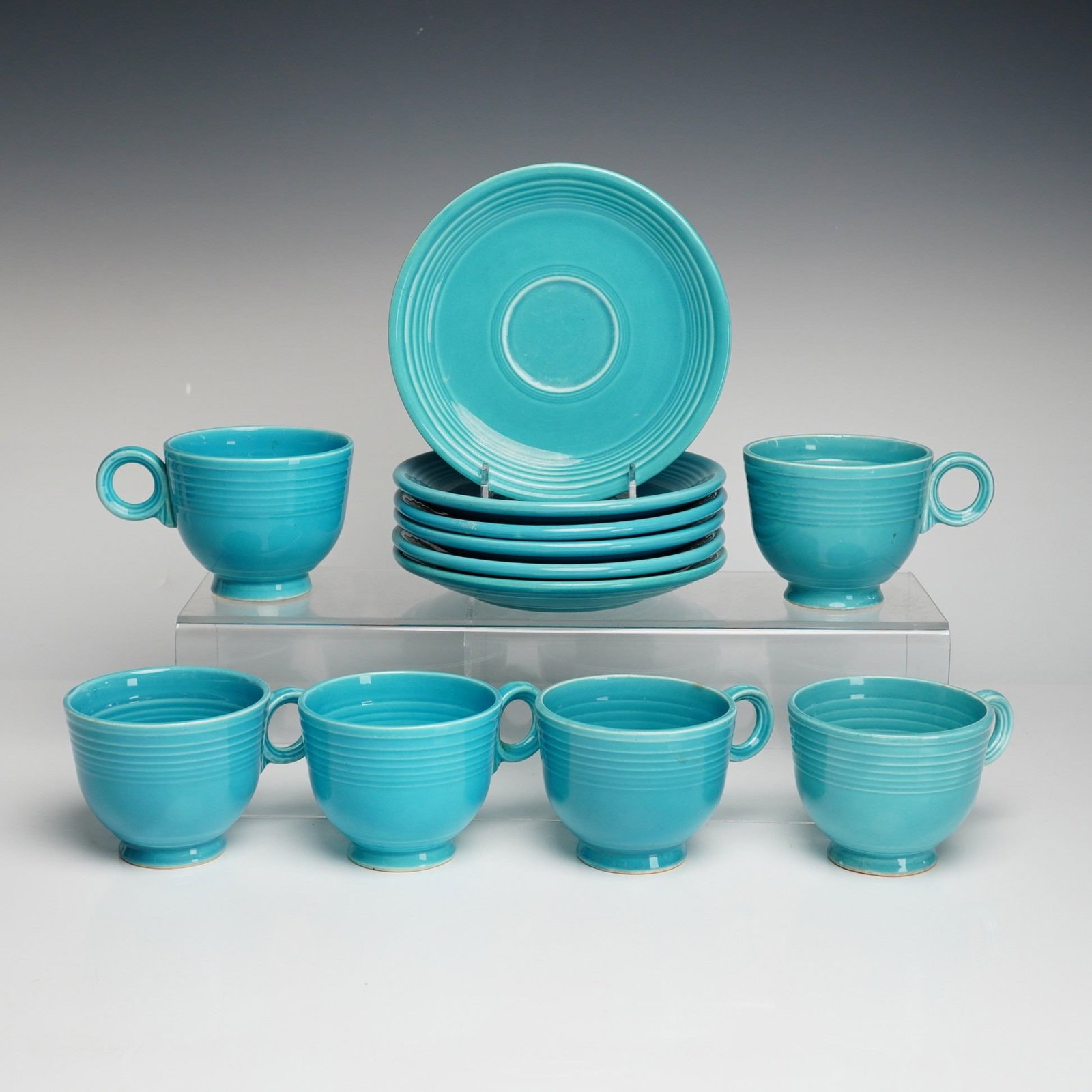 12pc Homer Laughlin, Fiesta, Turquoise Blue Cups and Saucers Set (1 of 3)