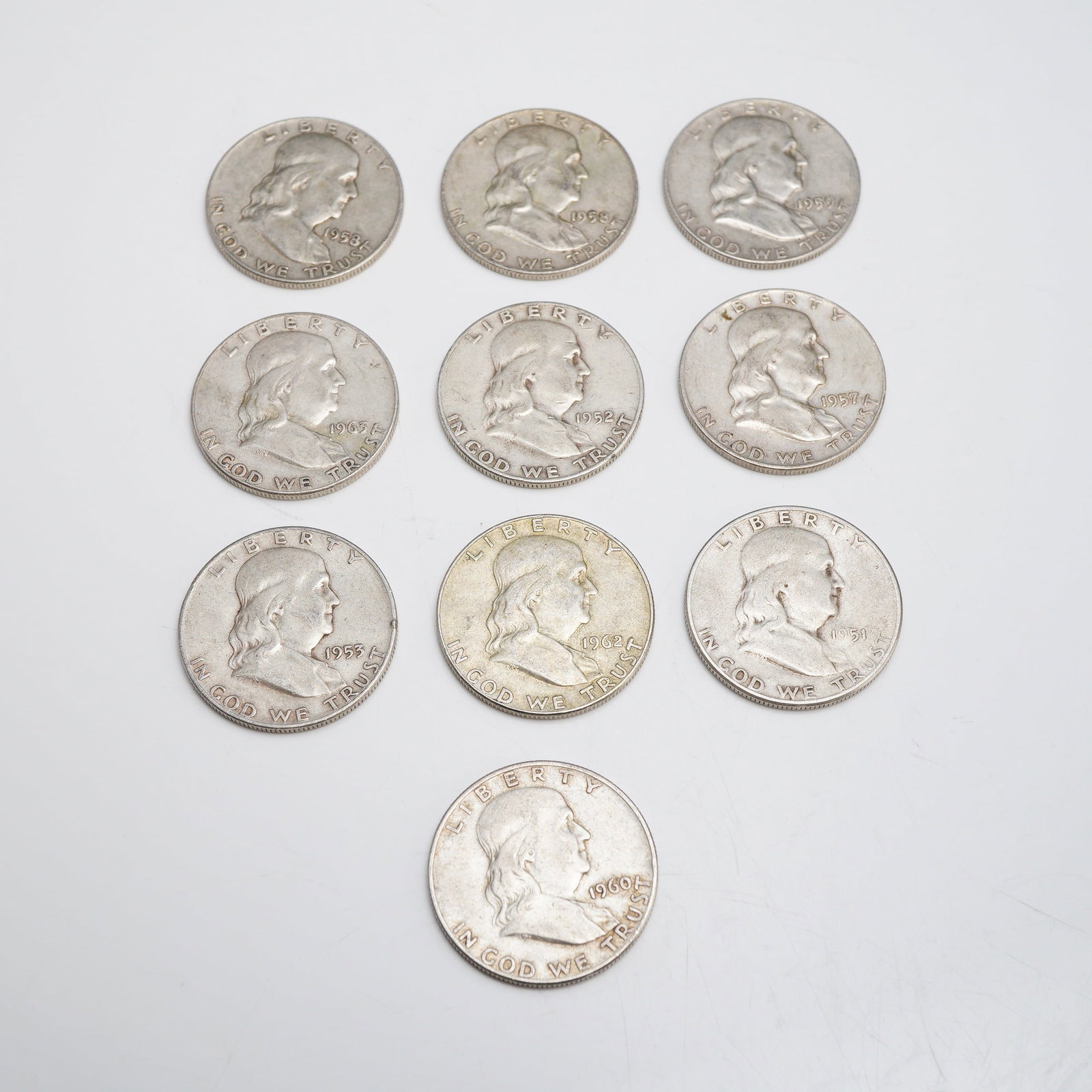 A Collection of US Franklin Half Dollars $5.00 Face Value 90 Percent Silver (1 of 2)