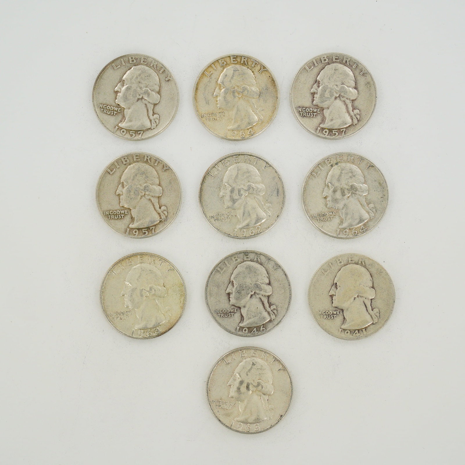 10pc Collection of US Silver Washington Quarters, 1941-1964 (1 of 2)