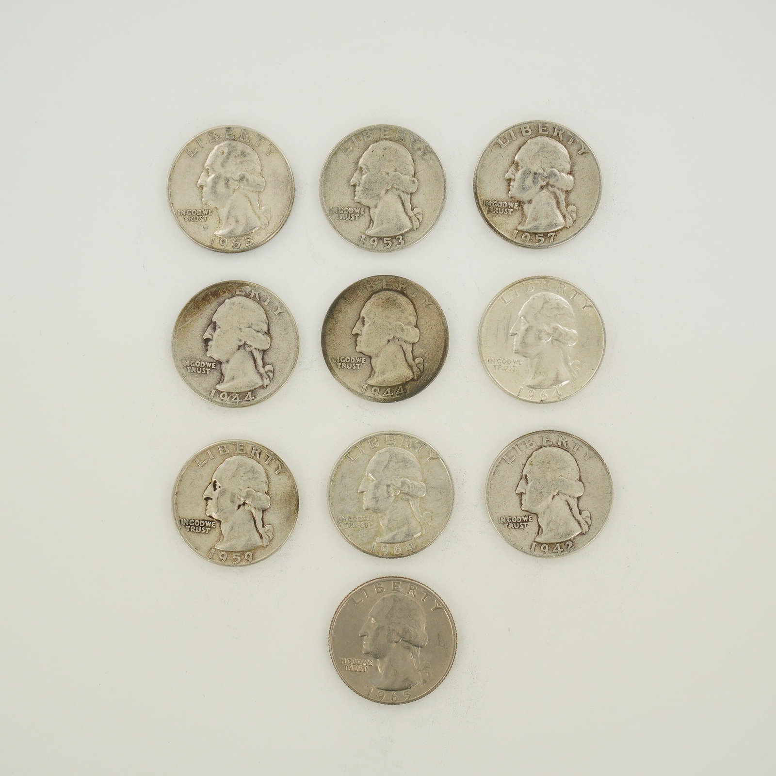 10pc Pre-1964 U.S. 90% Silver Washington Quarters (1 of 2)