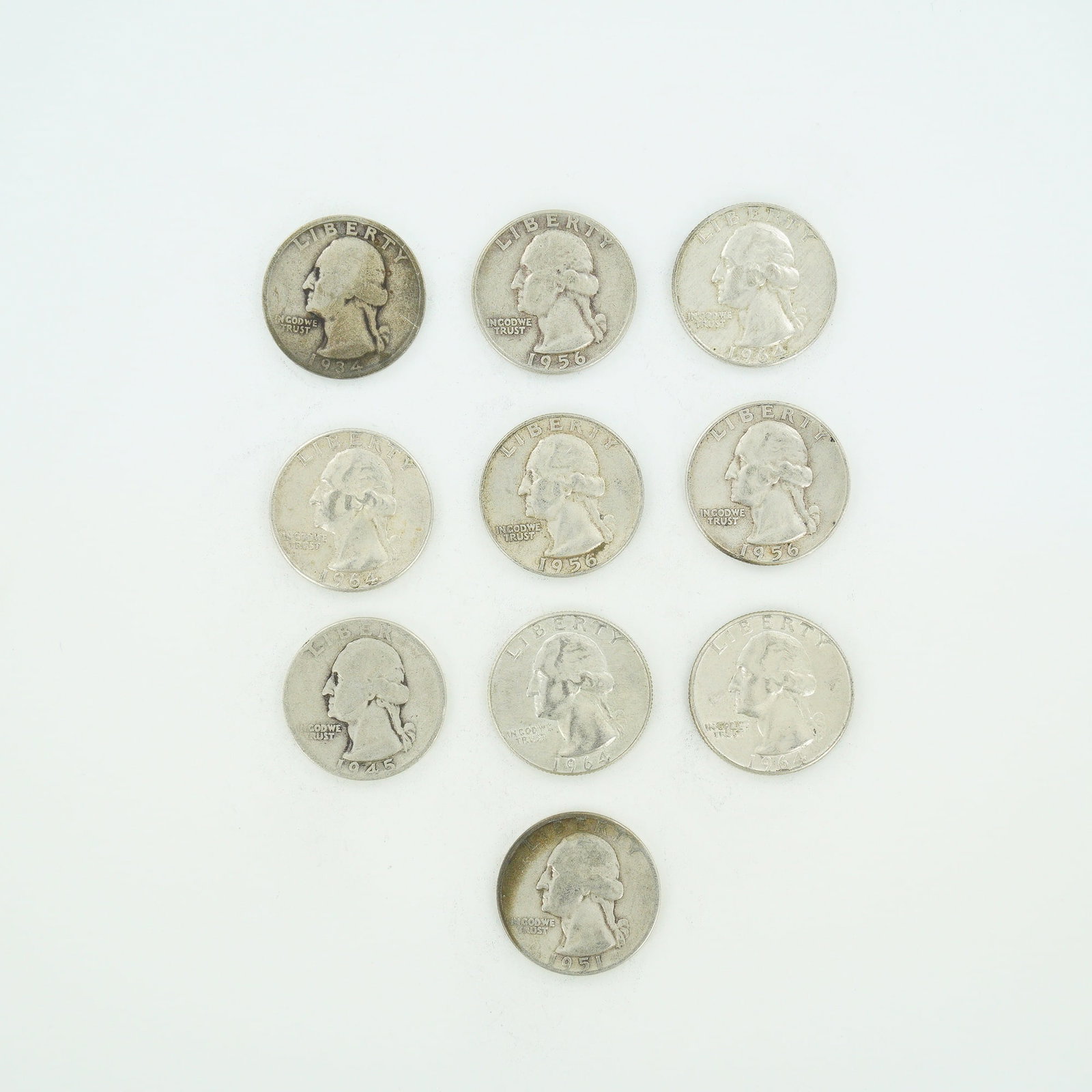10pc Pre-1964 U.S. 90% Silver Washington Quarters (1 of 2)