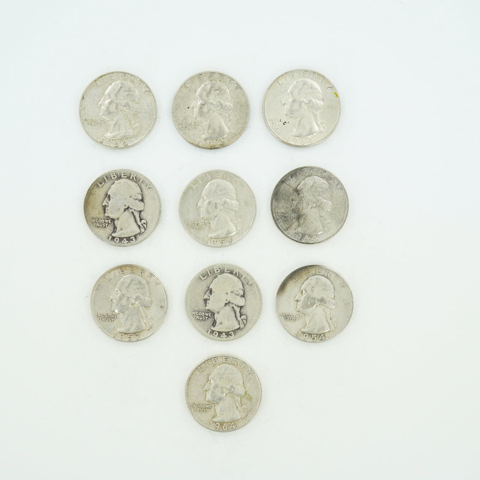 10pc Pre-1964 U.S. 90% Silver Washington Quarters (1 of 2)