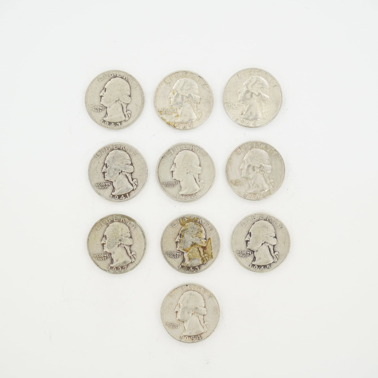 10pc Pre-1964 U.S. 90% Silver Washington Quarters (1 of 2)