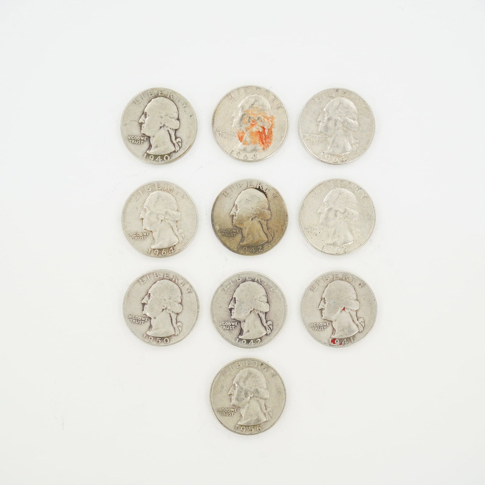 10pc Pre-1964 U.S. 90% Silver Washington Quarters (1 of 2)