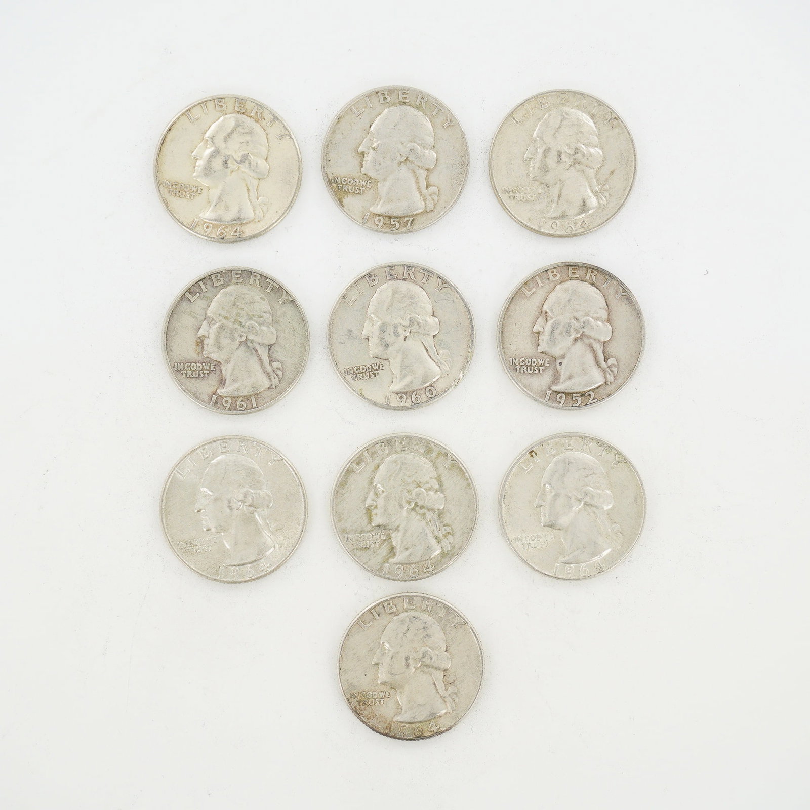 10pc Pre-1964 U.S. 90% Silver Washington Quarters (1 of 2)