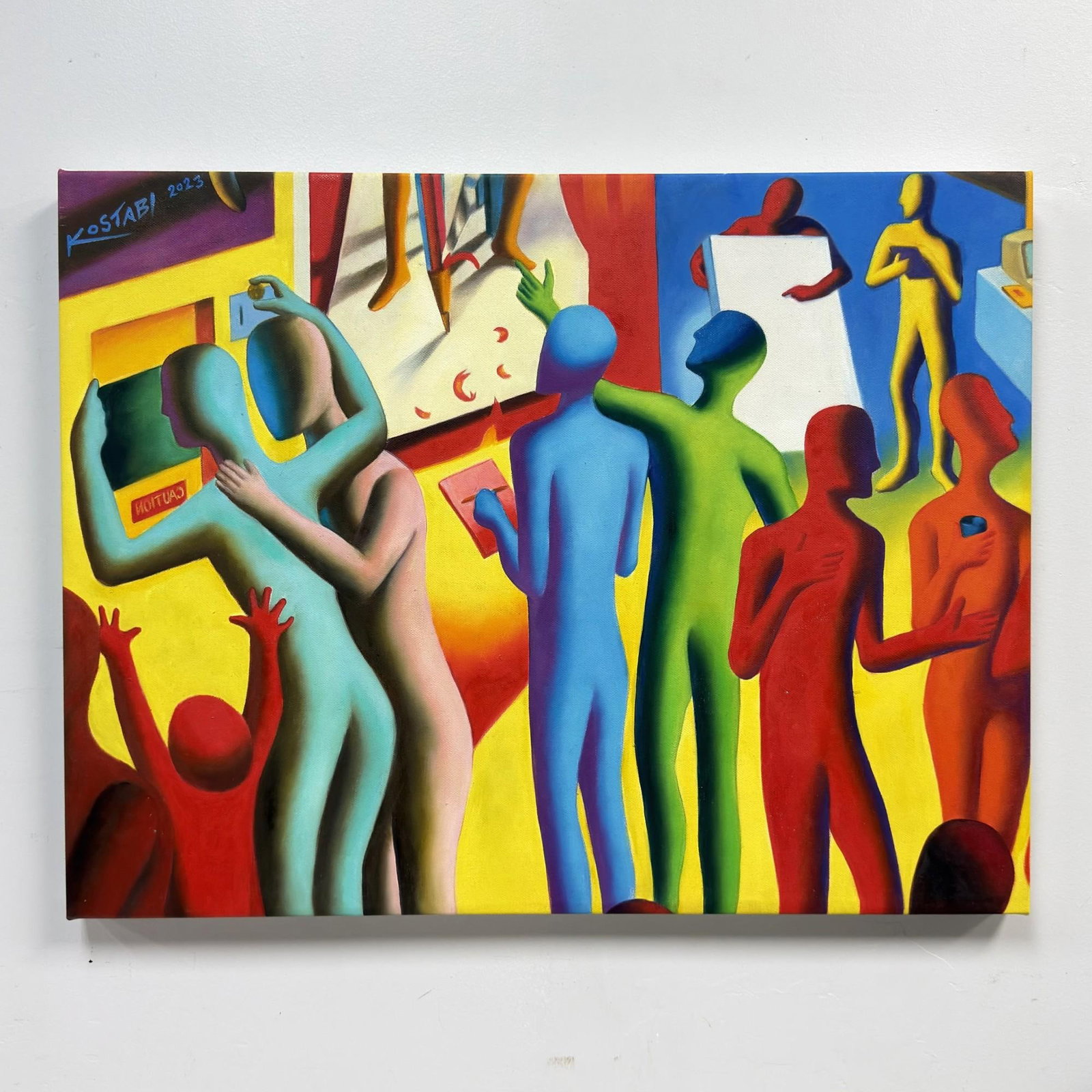 Mark Kostabi (American, b. 1960), Chromatic Reception, Original Oil on Canvas, 2023 (1 of 4)