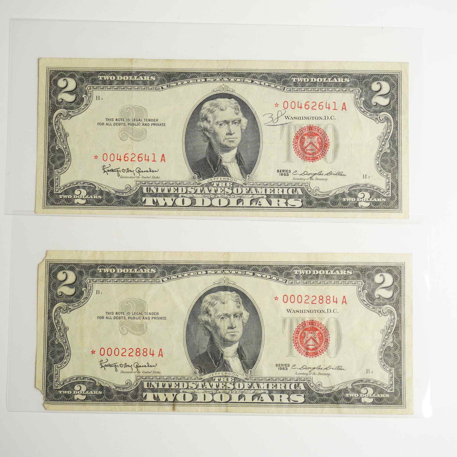 Two 1963 US Two Dollars Red Seal Star Notes (1 of 2)