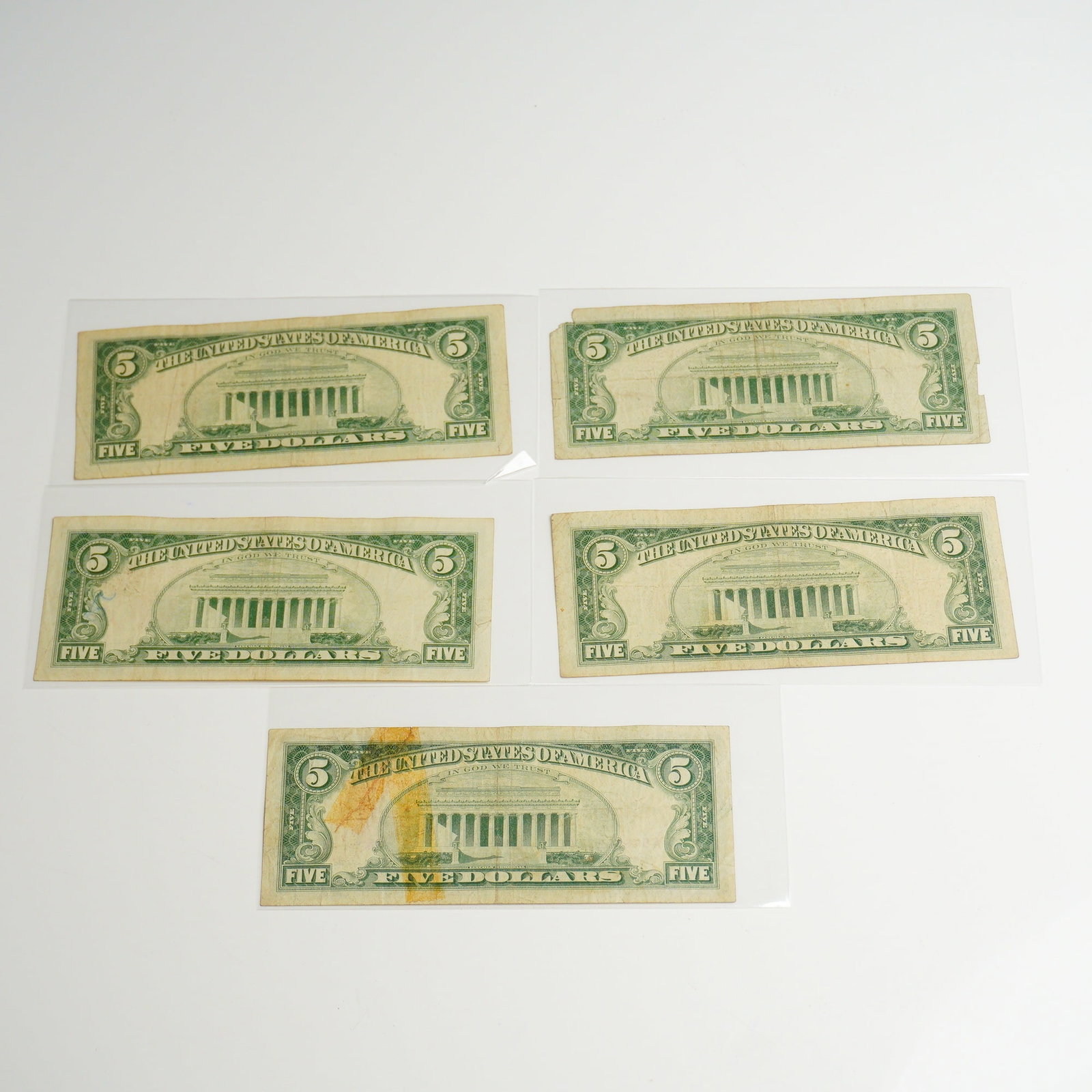 Five 1963 US Five Dollars Red Seal Notes - 2