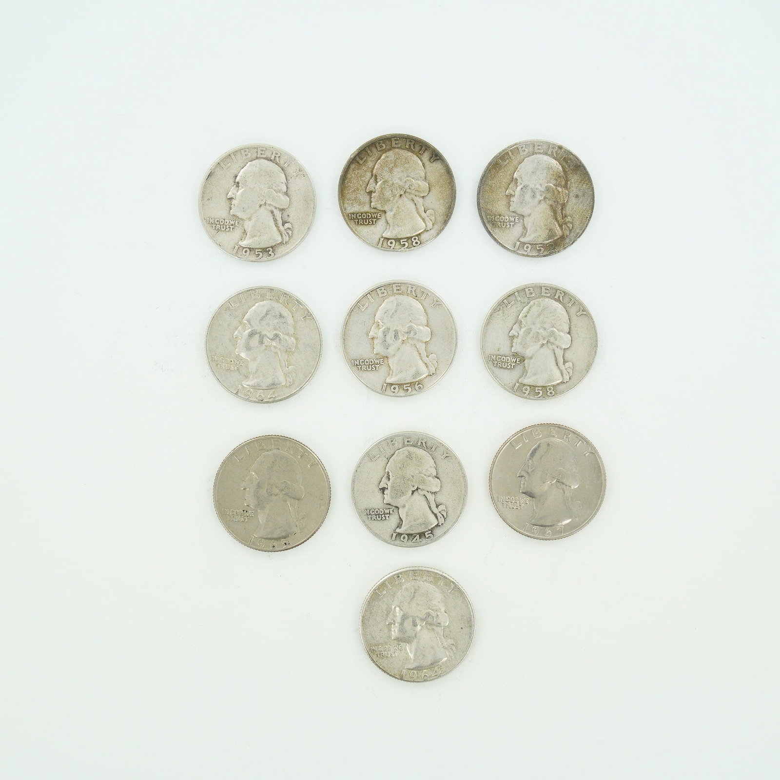 10pc Pre-1964 U.S. 90% Silver Washington Quarters (1 of 2)
