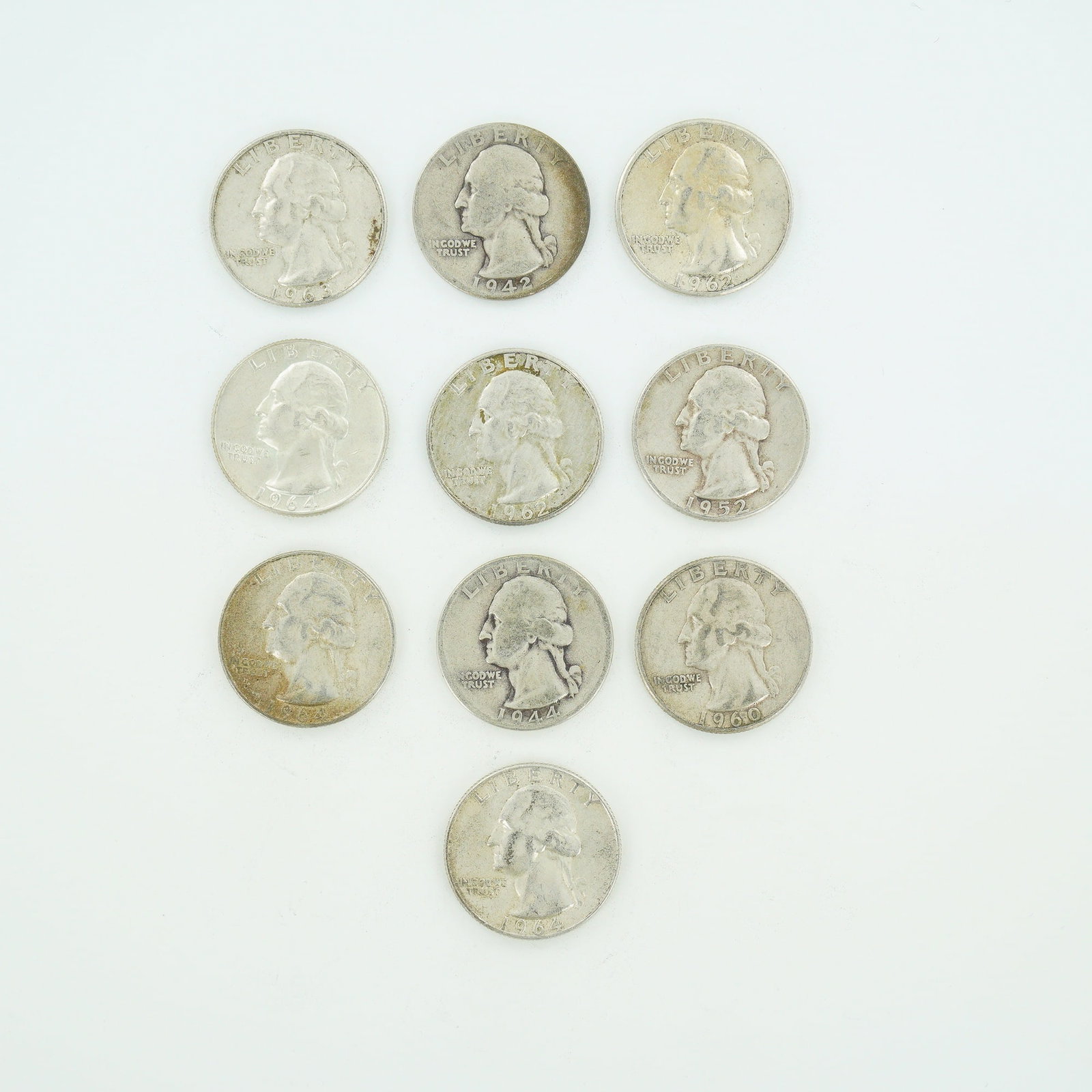 10pc Pre-1964 U.S. 90% Silver Washington Quarters (1 of 2)