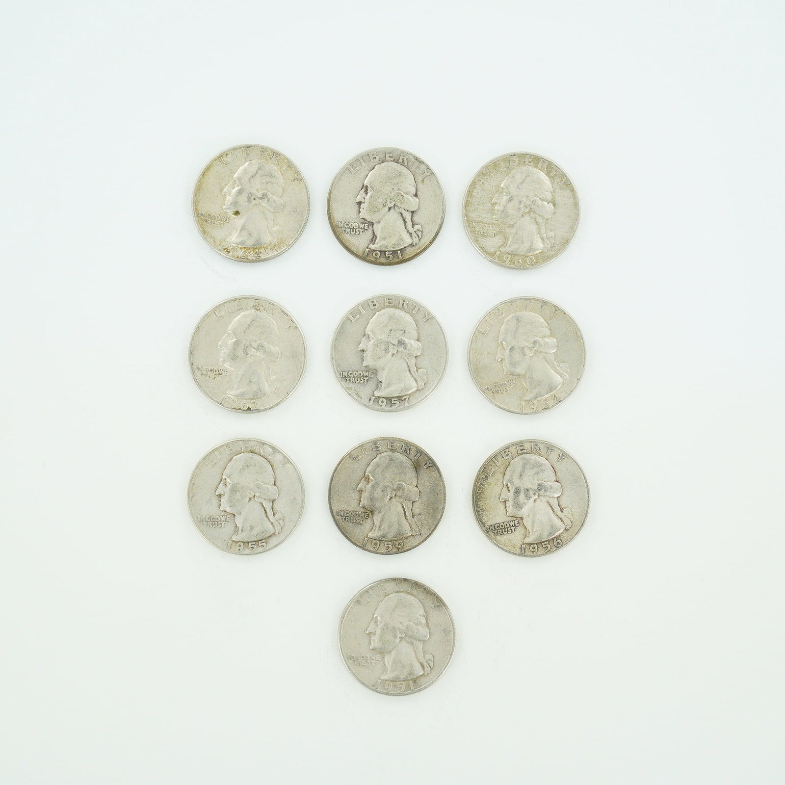 10pc Pre-1964 U.S. 90% Silver Washington Quarters (1 of 2)