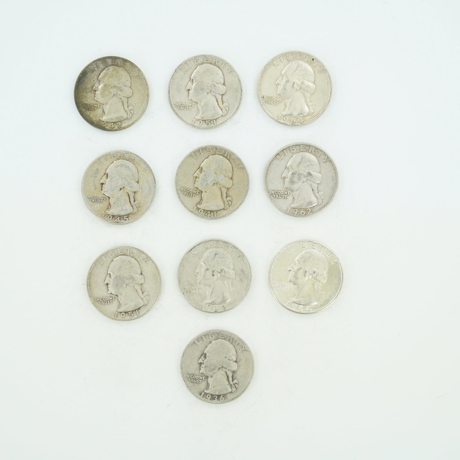 10pc Pre-1964 U.S. 90% Silver Washington Quarters (1 of 2)