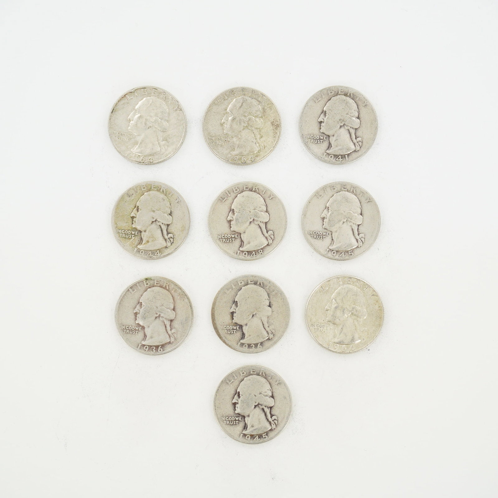 10pc Pre-1964 U.S. 90% Silver Washington Quarters (1 of 2)