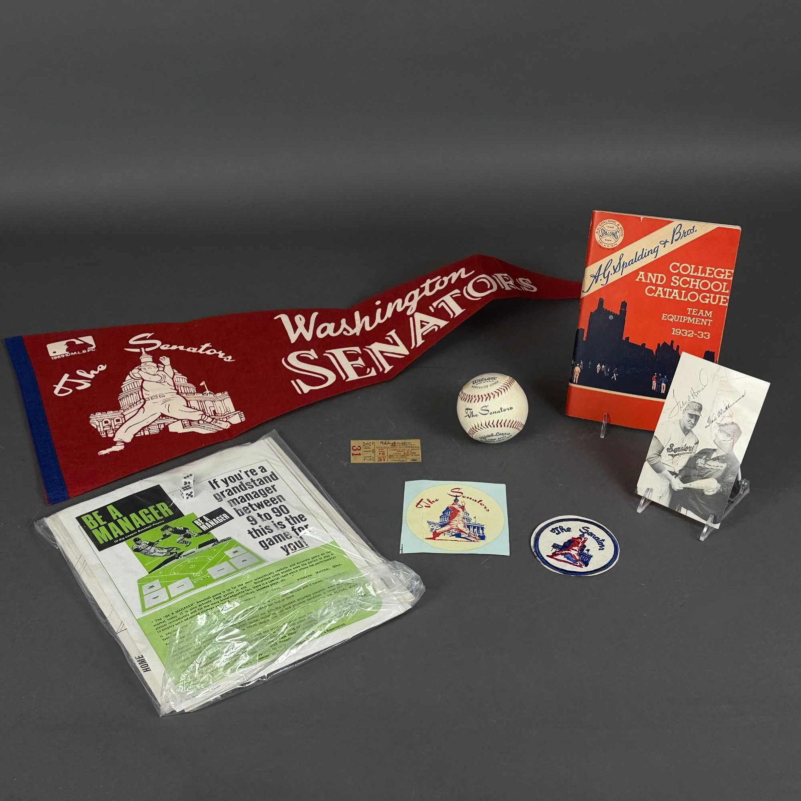 8pc Washington Senators Baseball Memorabilia Collection Including 1969 Pennant and 1932 Catalog (1 of 3)