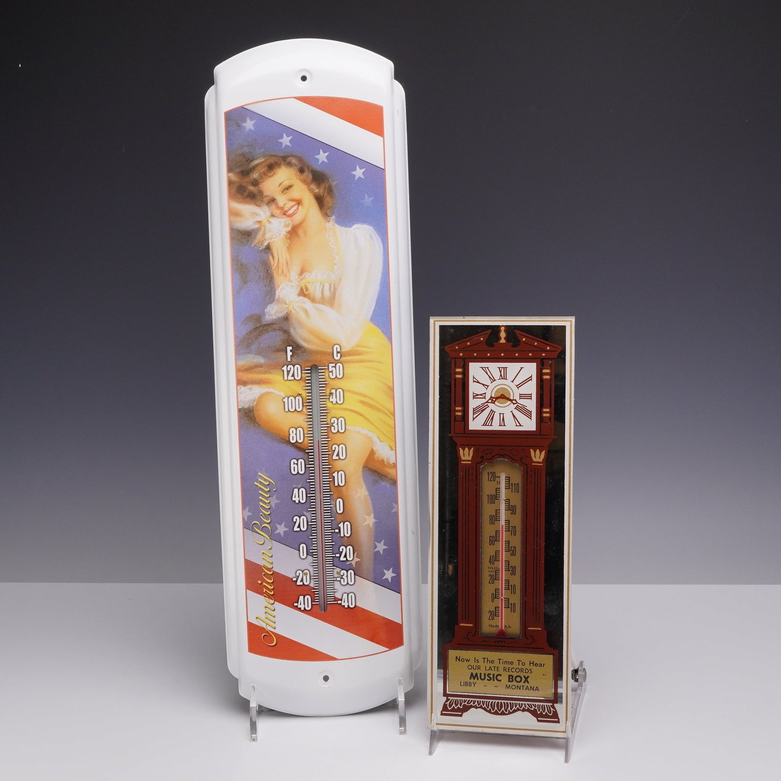A Lot of Two Vintage Mid-Century American Advertising Thermometers including American Beauty and (1 of 3)