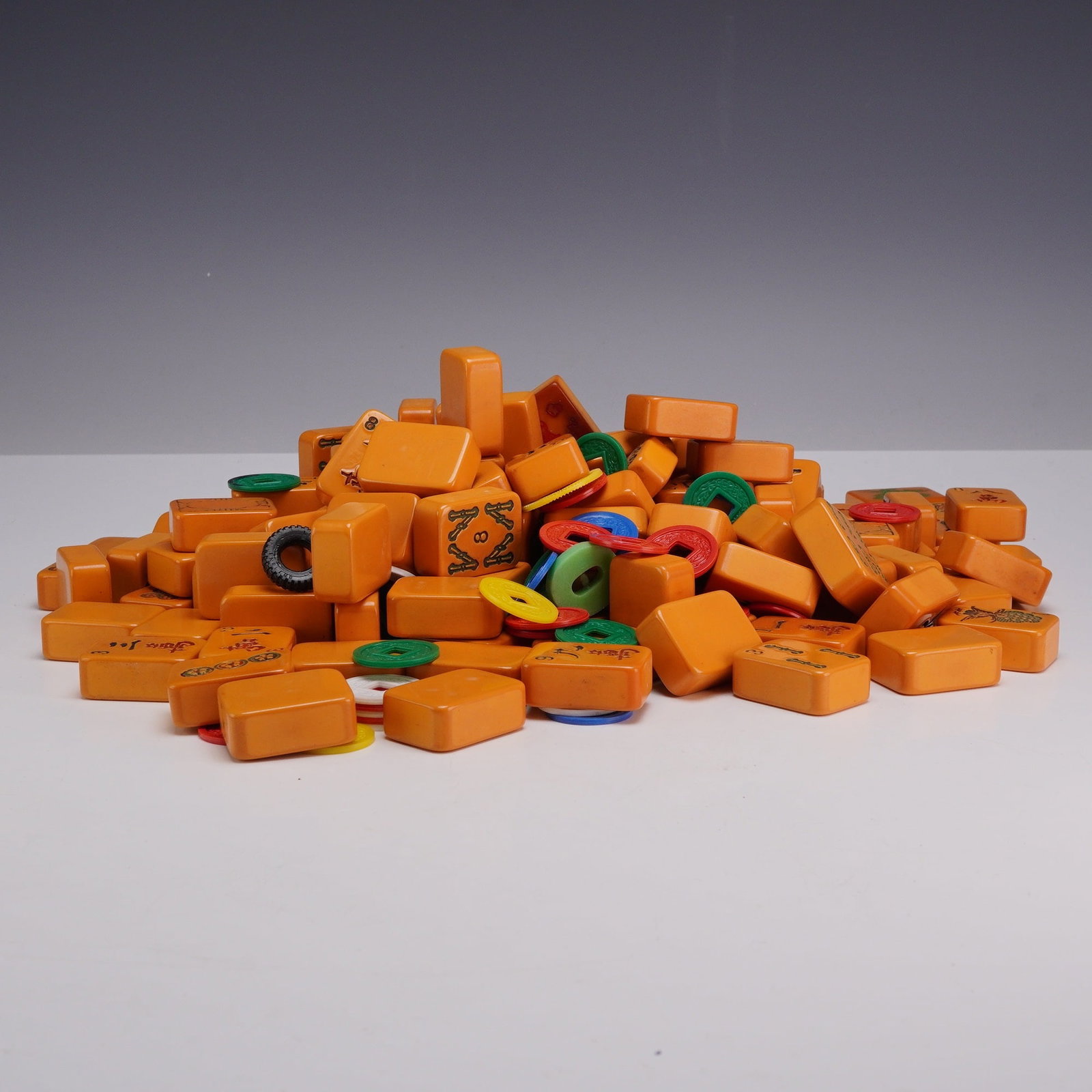 Collection of Vintage Butterscotch Catalin Mahjong Tiles and Scoring Tokens (1 of 3)