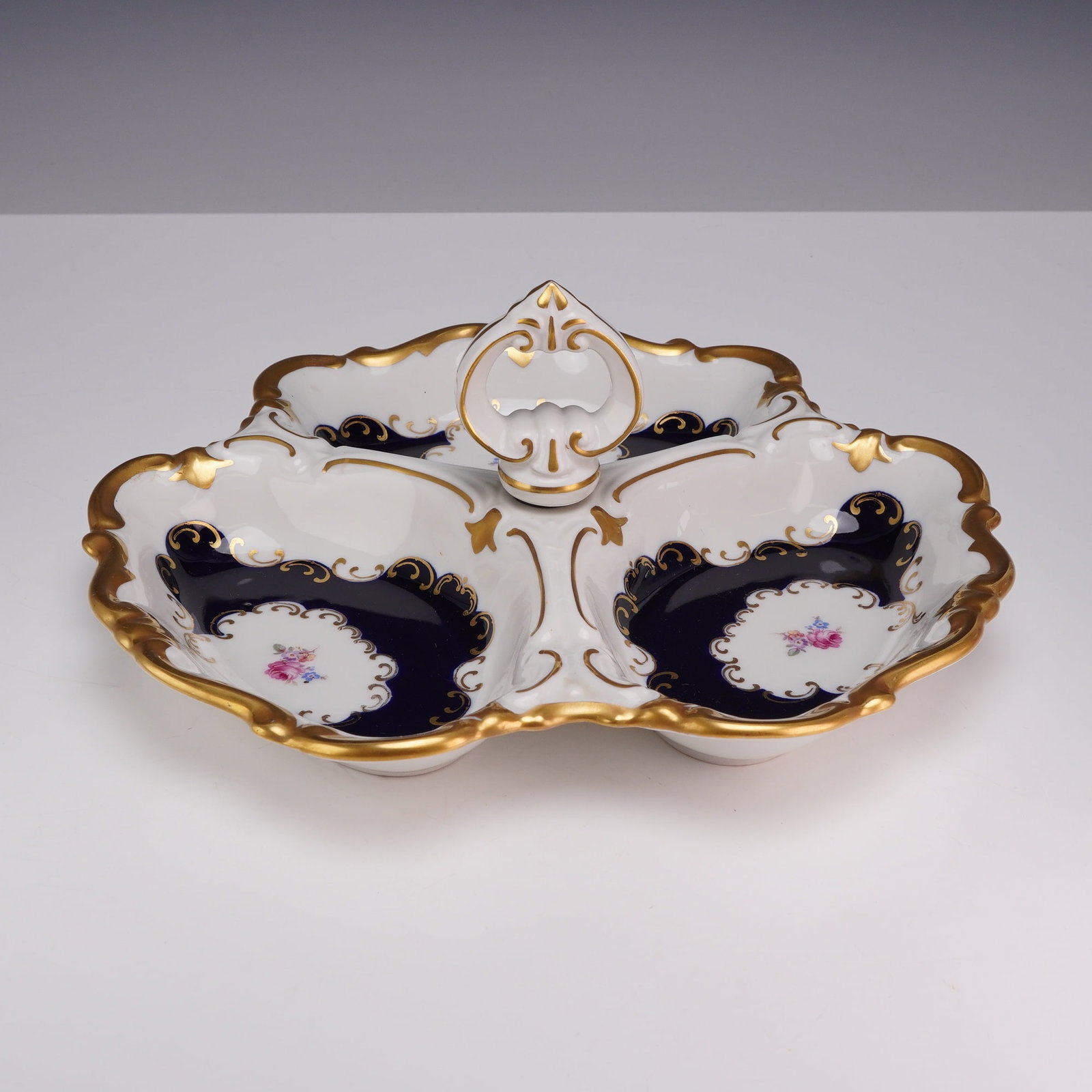 Reichenbach Echt Kobalt Porcelain Gilded Tripartite Serving Dish (1 of 4)