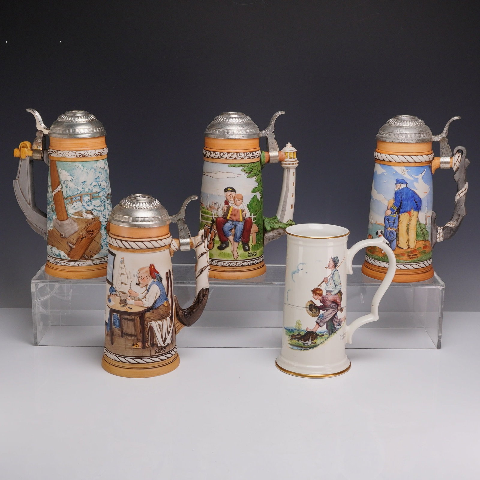 A Lot of 5 Norman Rockwell Collector Steins and Mug with Four Original Boxes (1 of 4)