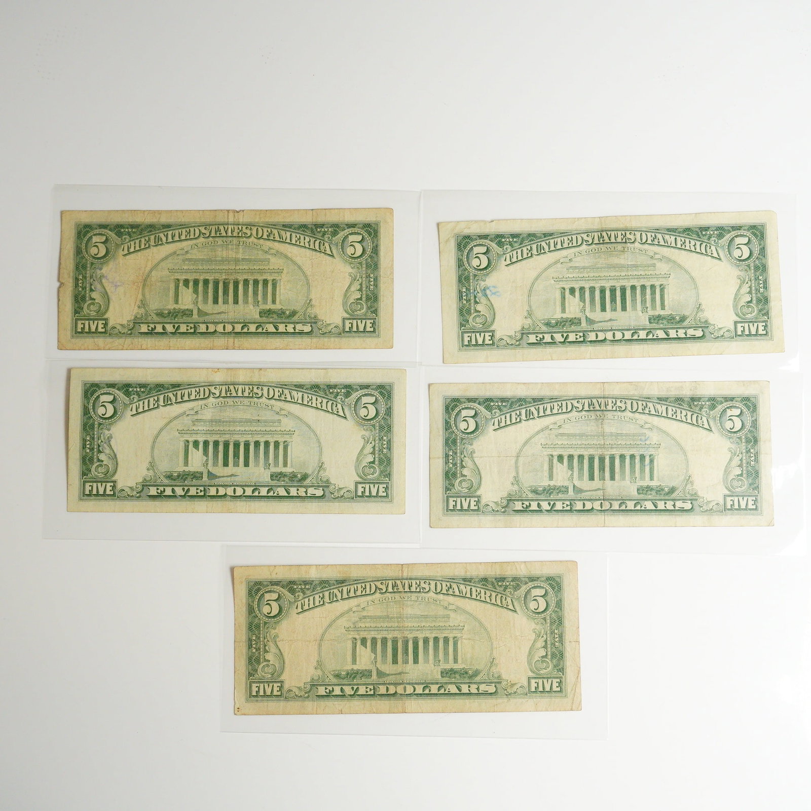 Five 1963 US Five Dollars Red Seal Notes - 2