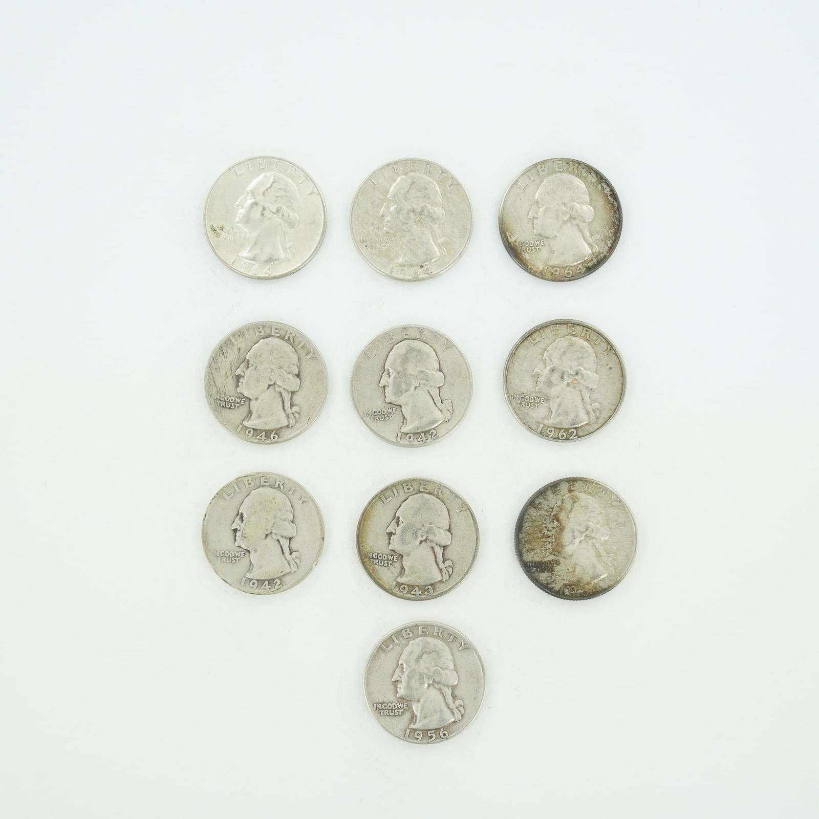 10pc Pre-1964 U.S. 90% Silver Washington Quarters (1 of 2)