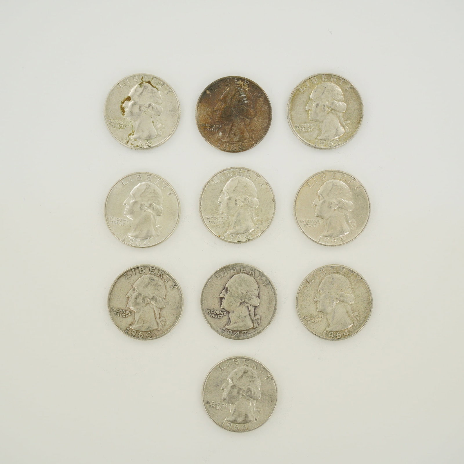 10pc Pre-1964 U.S. 90% Silver Washington Quarters (1 of 2)