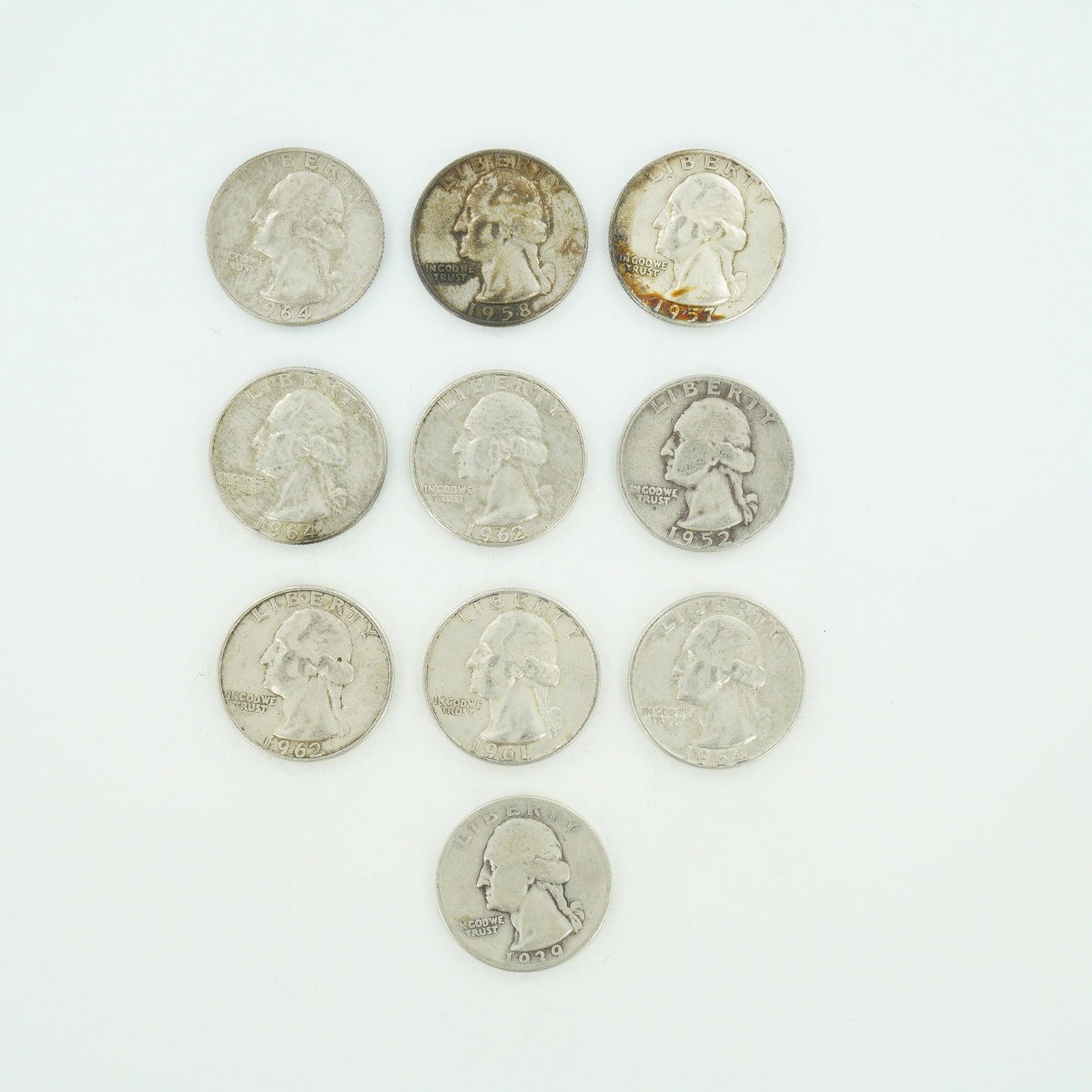 10pc Pre-1964 U.S. 90% Silver Washington Quarters (1 of 2)