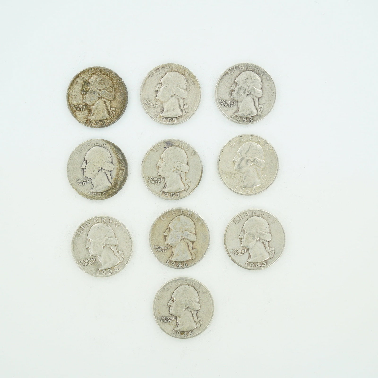 10pc Pre-1964 U.S. 90% Silver Washington Quarters (1 of 2)