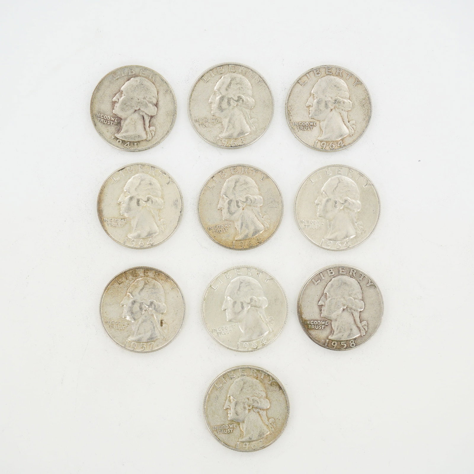 10pc Pre-1964 U.S. 90% Silver Washington Quarters (1 of 2)