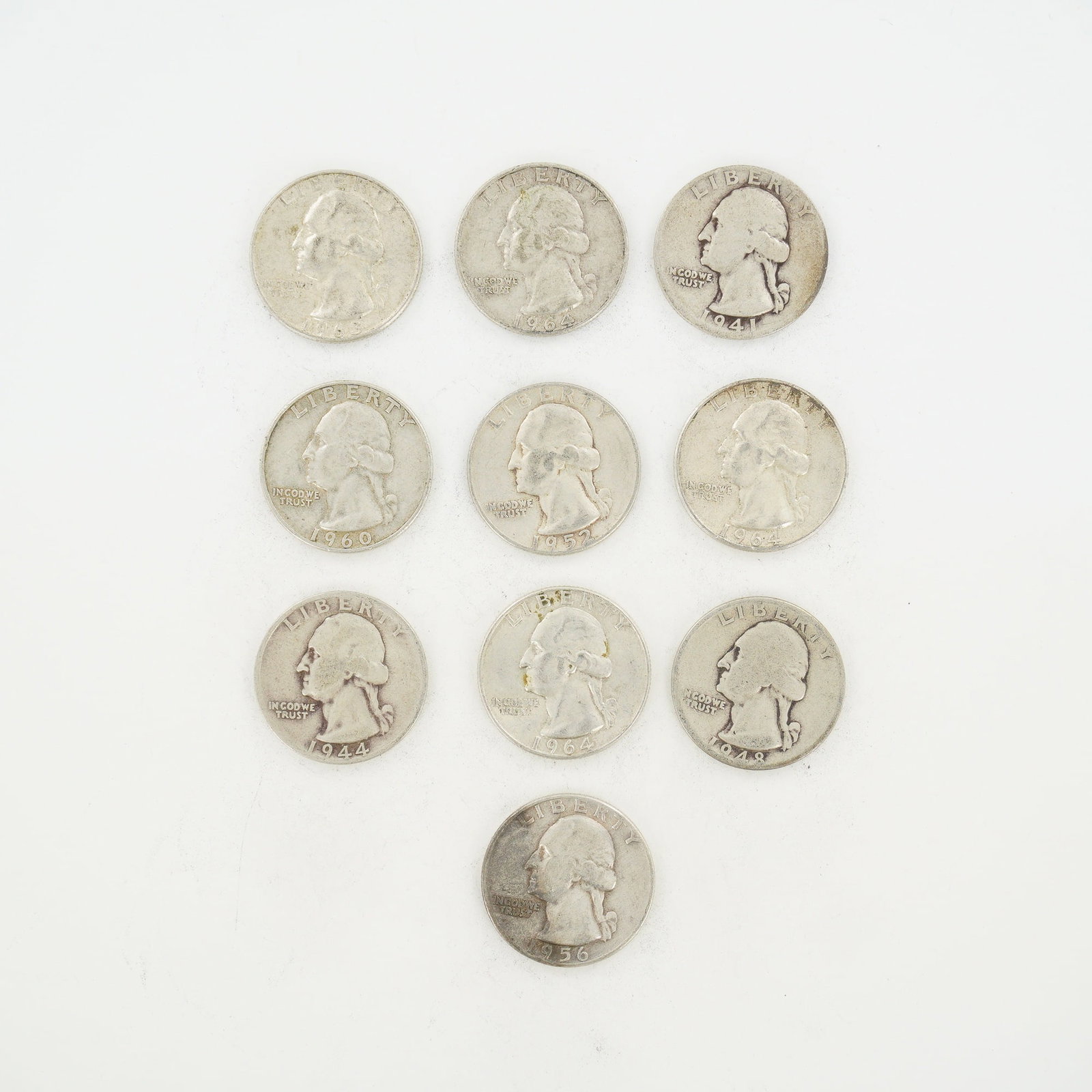 10pc Pre-1964 U.S. 90% Silver Washington Quarters (1 of 2)