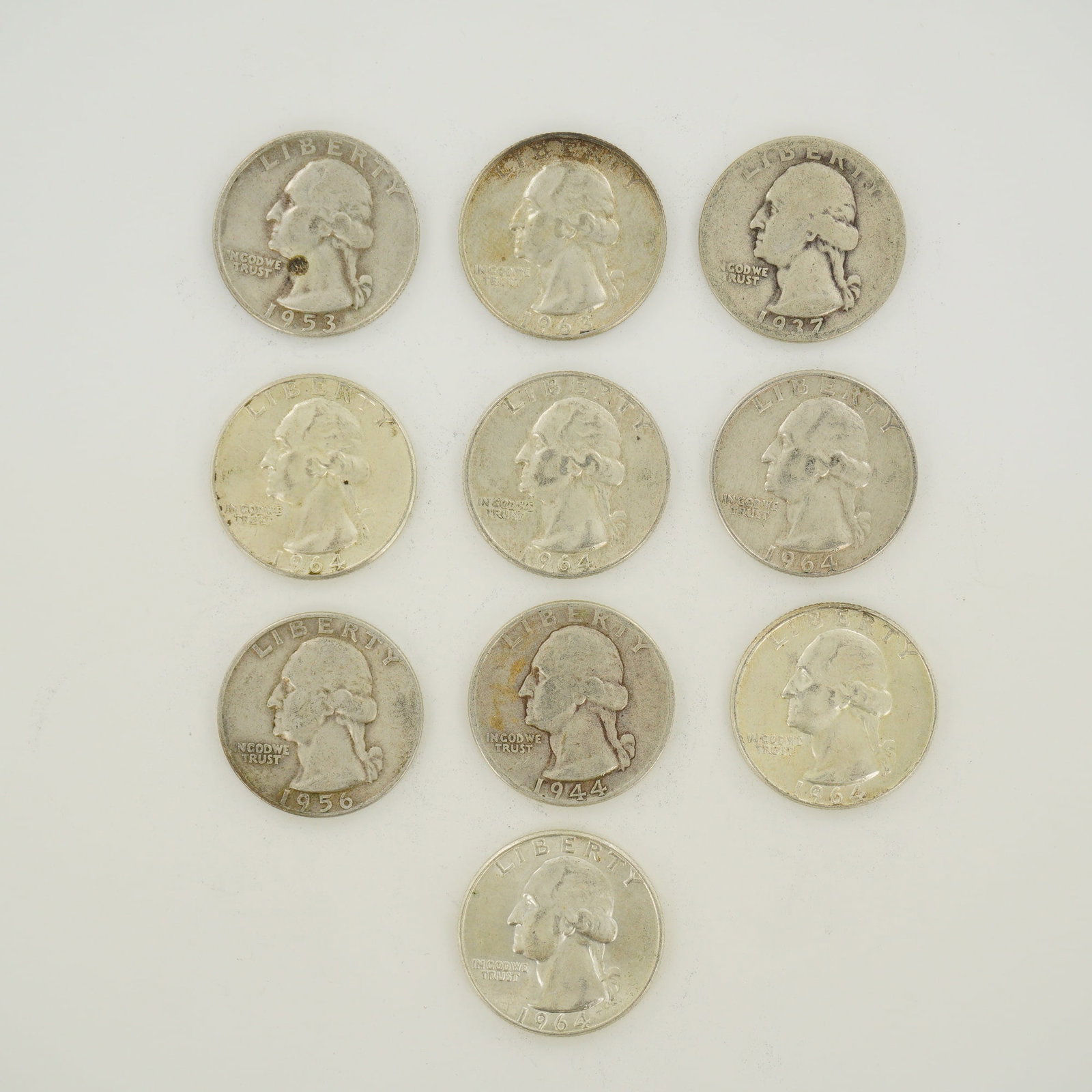 10pc Pre-1964 U.S. 90% Silver Washington Quarters (1 of 2)