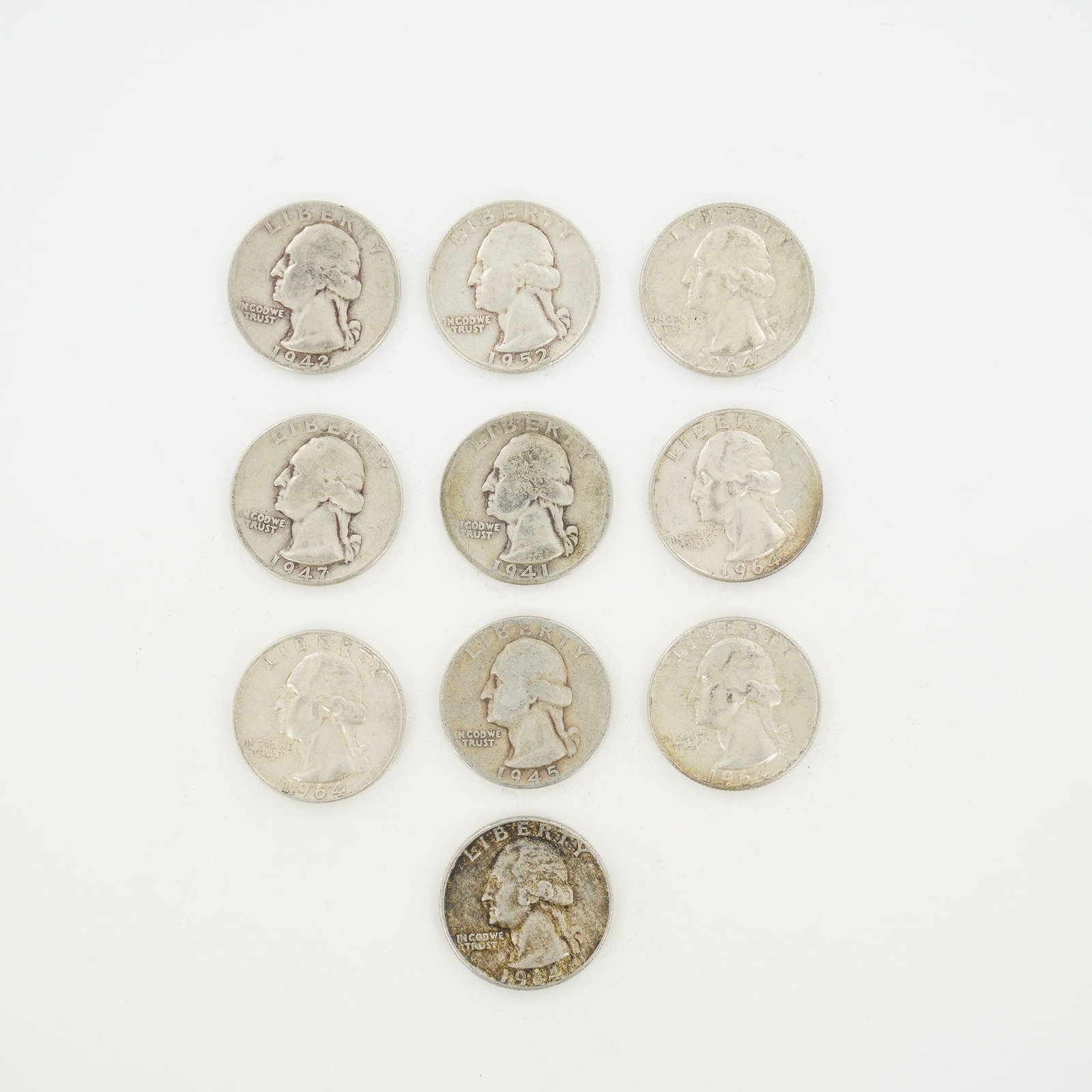 10pc Pre-1964 U.S. 90% Silver Washington Quarters (1 of 2)