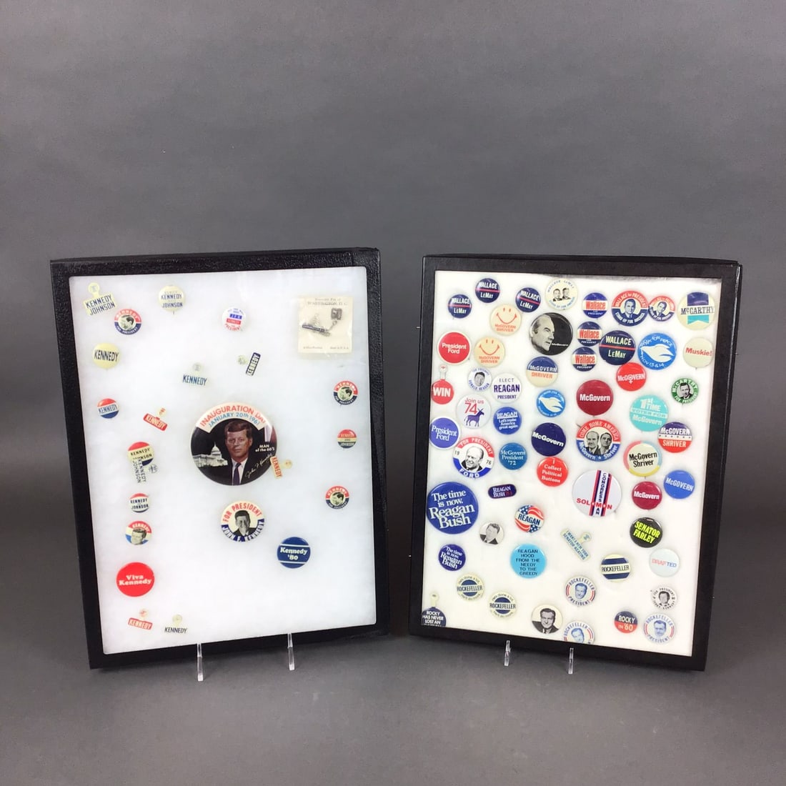 Two Framed 20th-Century US Political Campaign Button Collections and 2 Tray Pins (1 of 4)