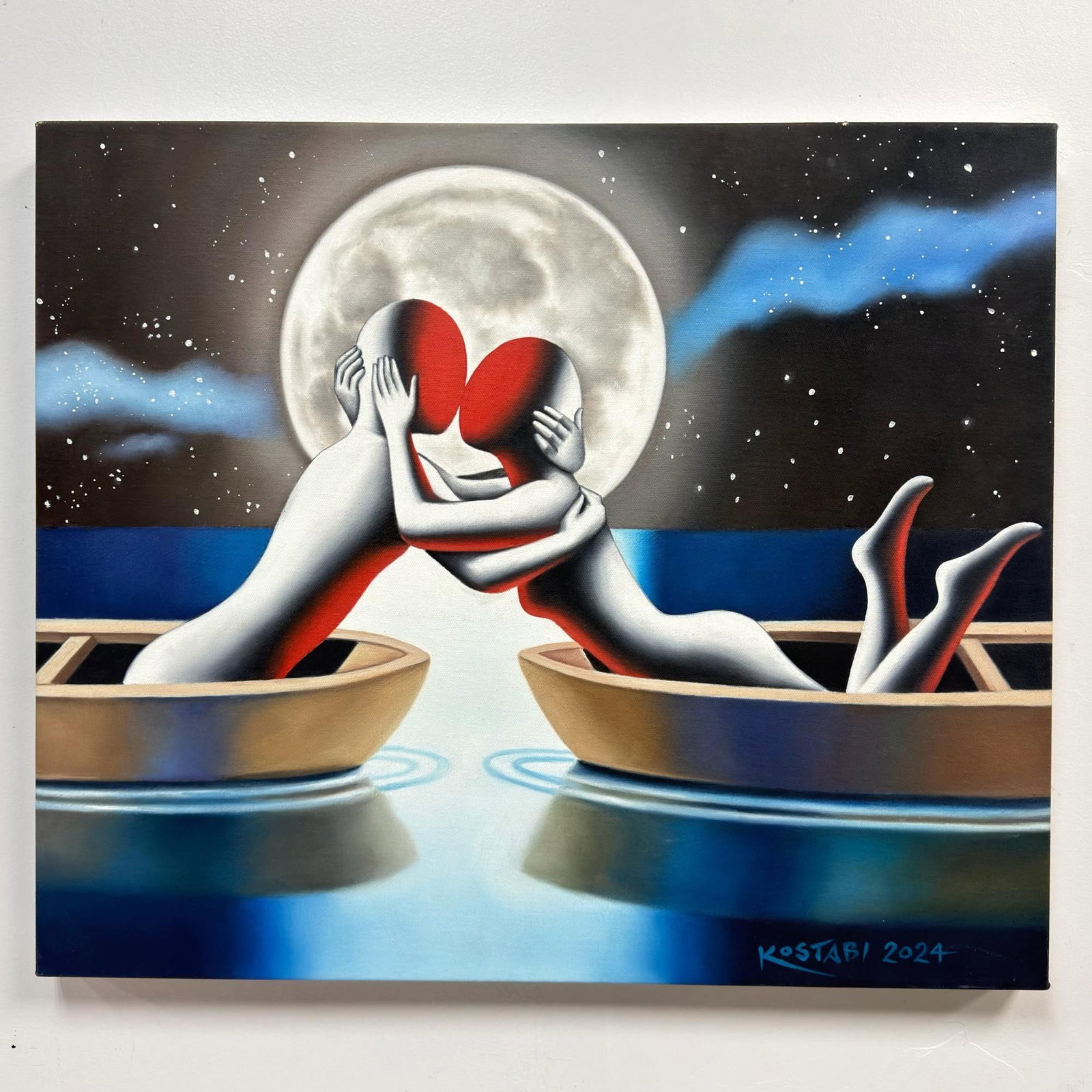 Mark Kostabi (American, b. 1960) Together Again 2024 Oil on Canvas (1 of 4)