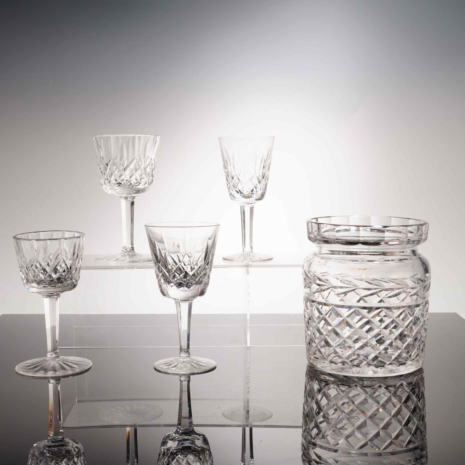 5pc Waterford Crystal Glandore Biscuit Jar and Lismore Stemware (1 of 4)