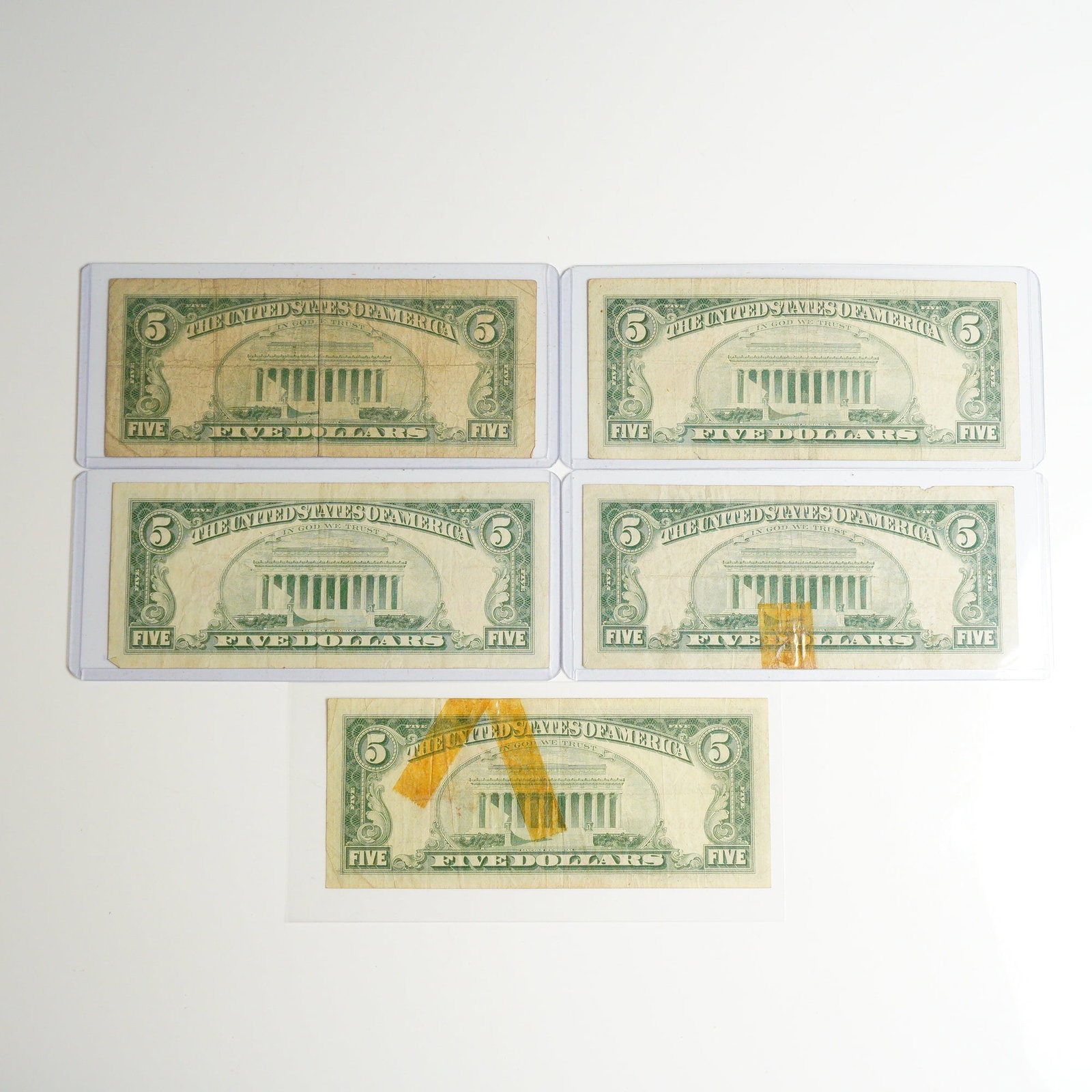 Five 1963 US Five Dollars Red Seal Notes - 2