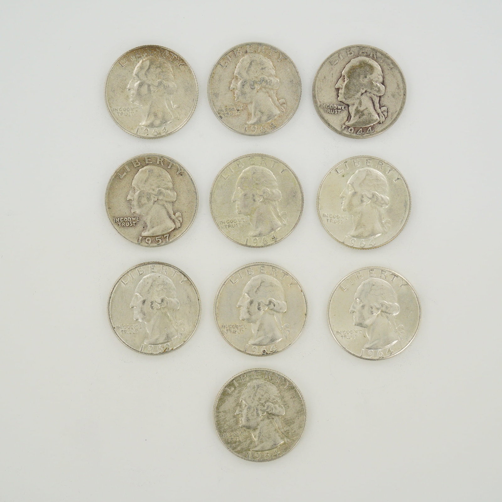 10pc Pre-1964 U.S. 90% Silver Washington Quarters (1 of 2)