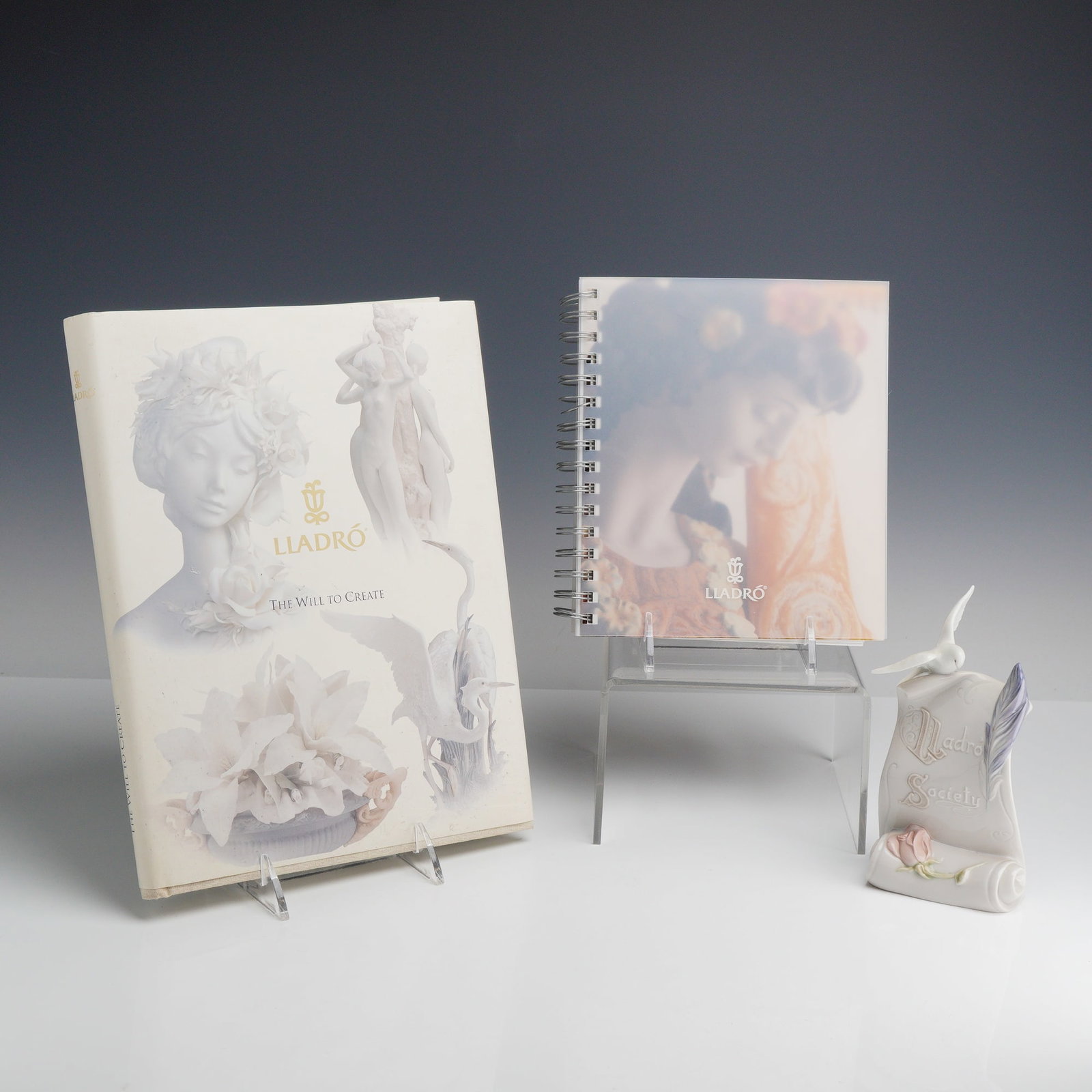 3pc Lladro Collection Including The Will to Create Book, Porcelain Society Plaque, and Address Book (1 of 6)