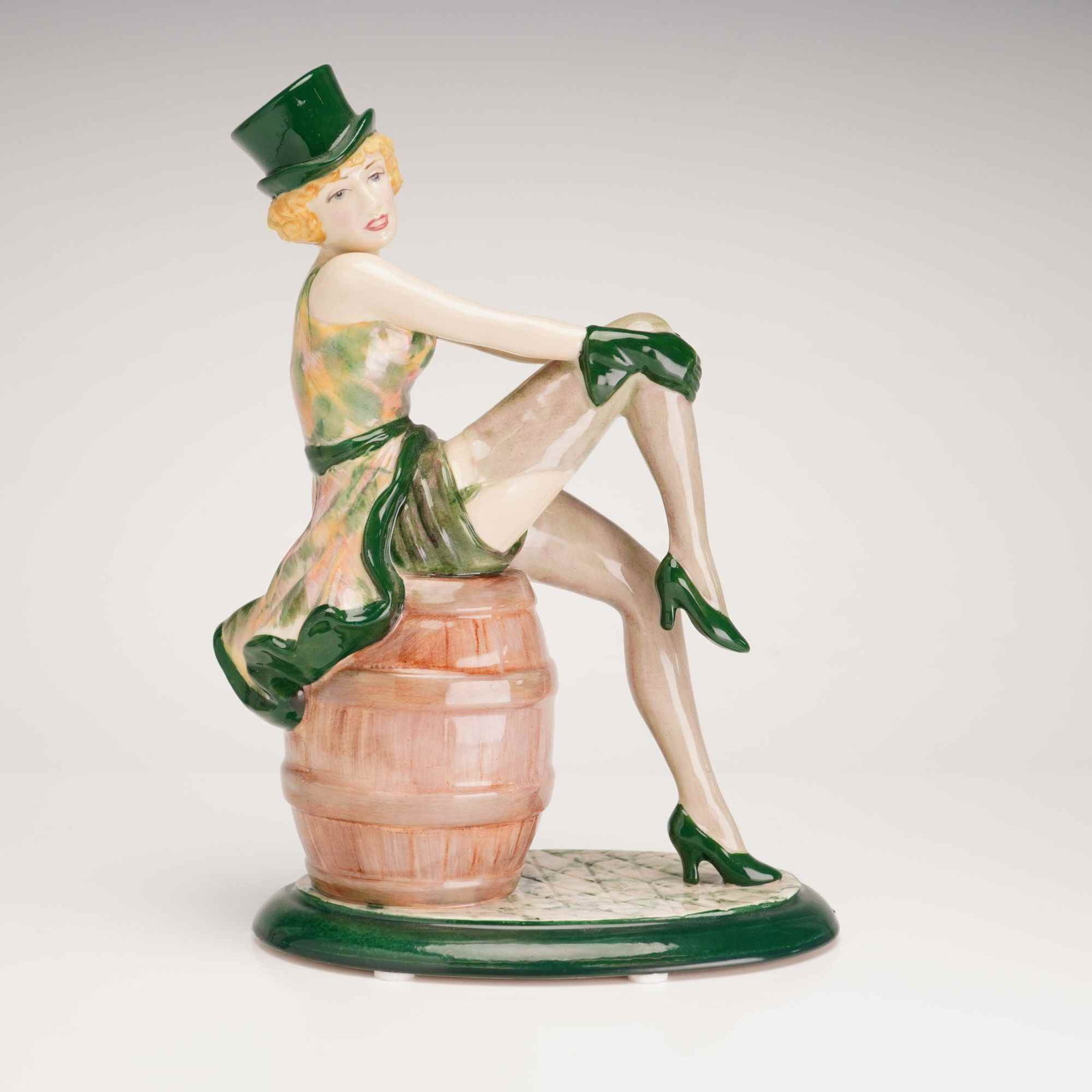 Kevin Francis Peggy Davies Limited Edition Colourway Figurine, Marlene Dietrich - Green: A hand-painted ceramic figurine produced by Peggy Davies Ceramics for Kevin Francis, titled Marlene Dietrich. The figure was modeled by Andy Moss and depicts the iconic actress in a cabaret-inspired p