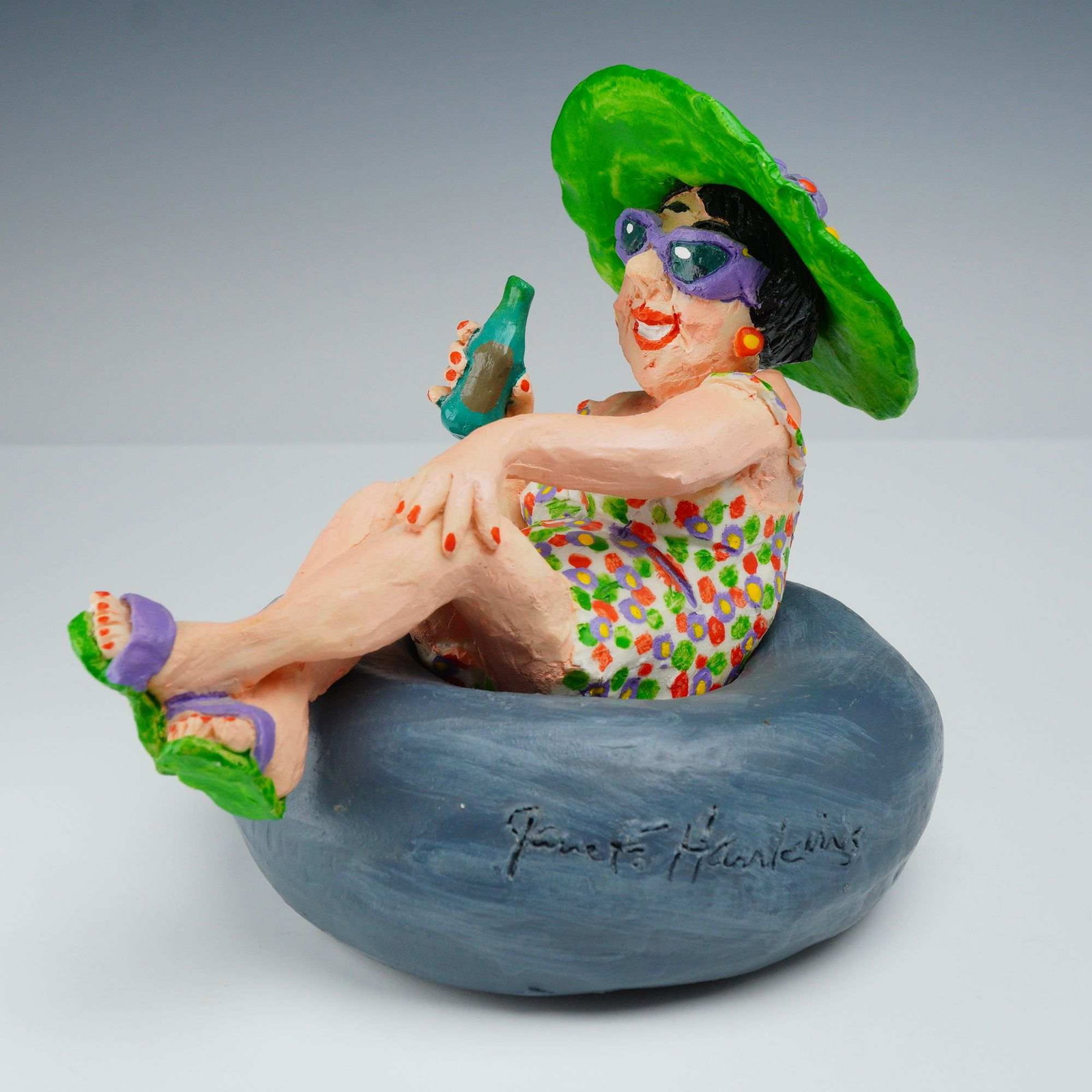 Jane F. Hawkins Clay Sculpture of a Woman in an Inner Tube (1 of 3)