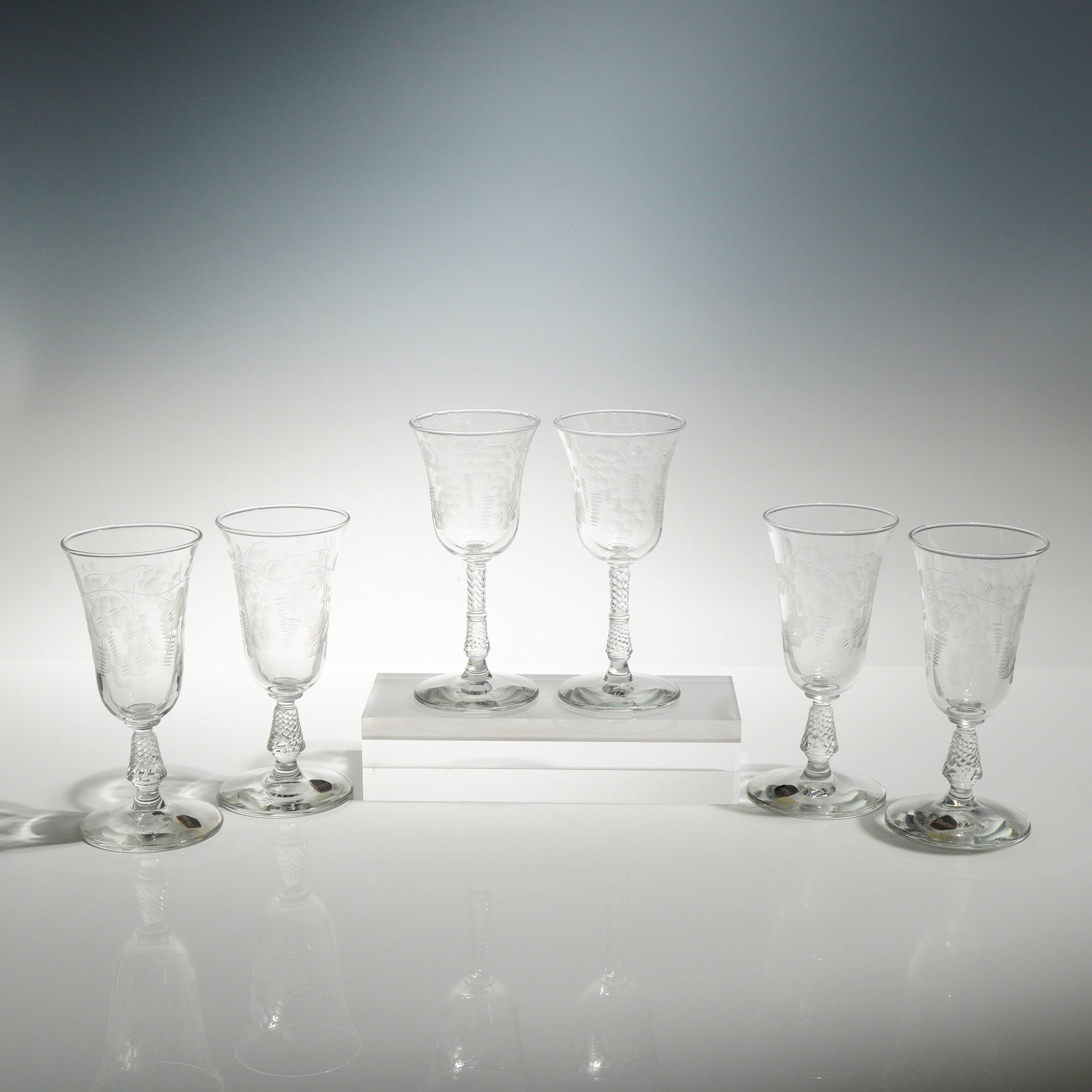 6pc Rock Sharpe Crystal Floral Etched Wine and Juice Glasses (1 of 4)