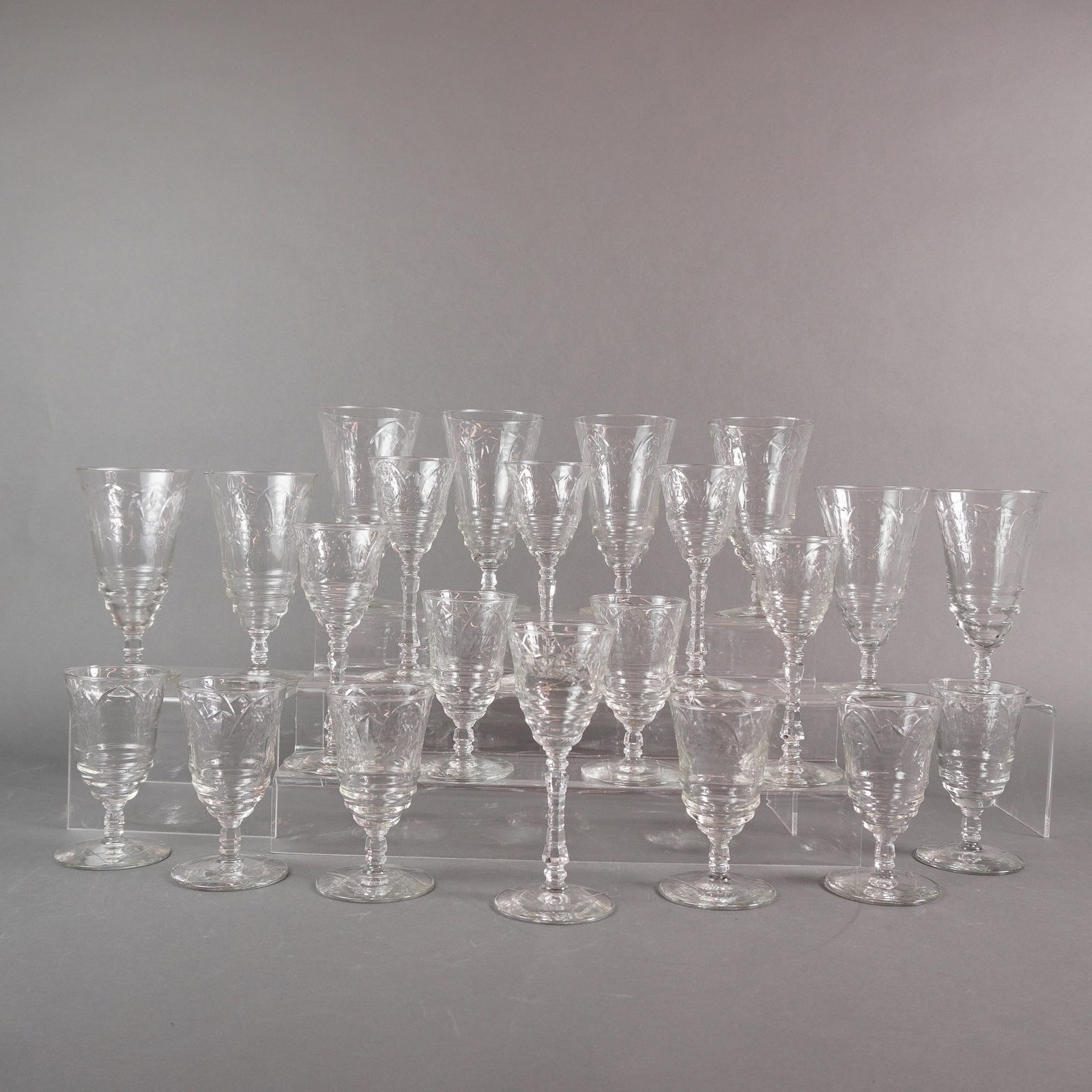 A Collection of 22 Libbey Rock Sharpe Arctic Rose Crystal Stemware (1 of 4)