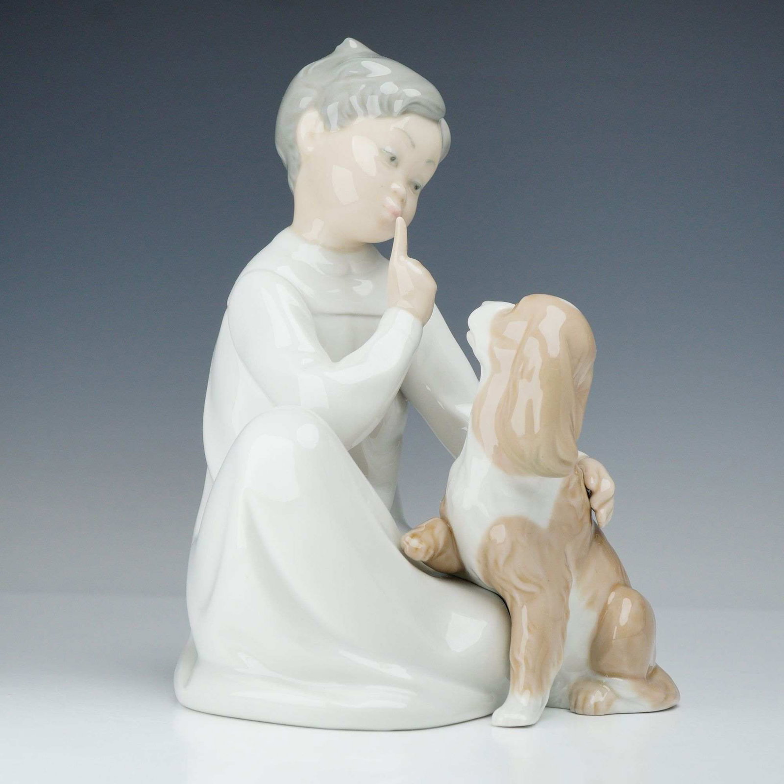 Lladro Glazed Porcelain Figurine, Boy with Dog, Model #01004522 (1 of 3)