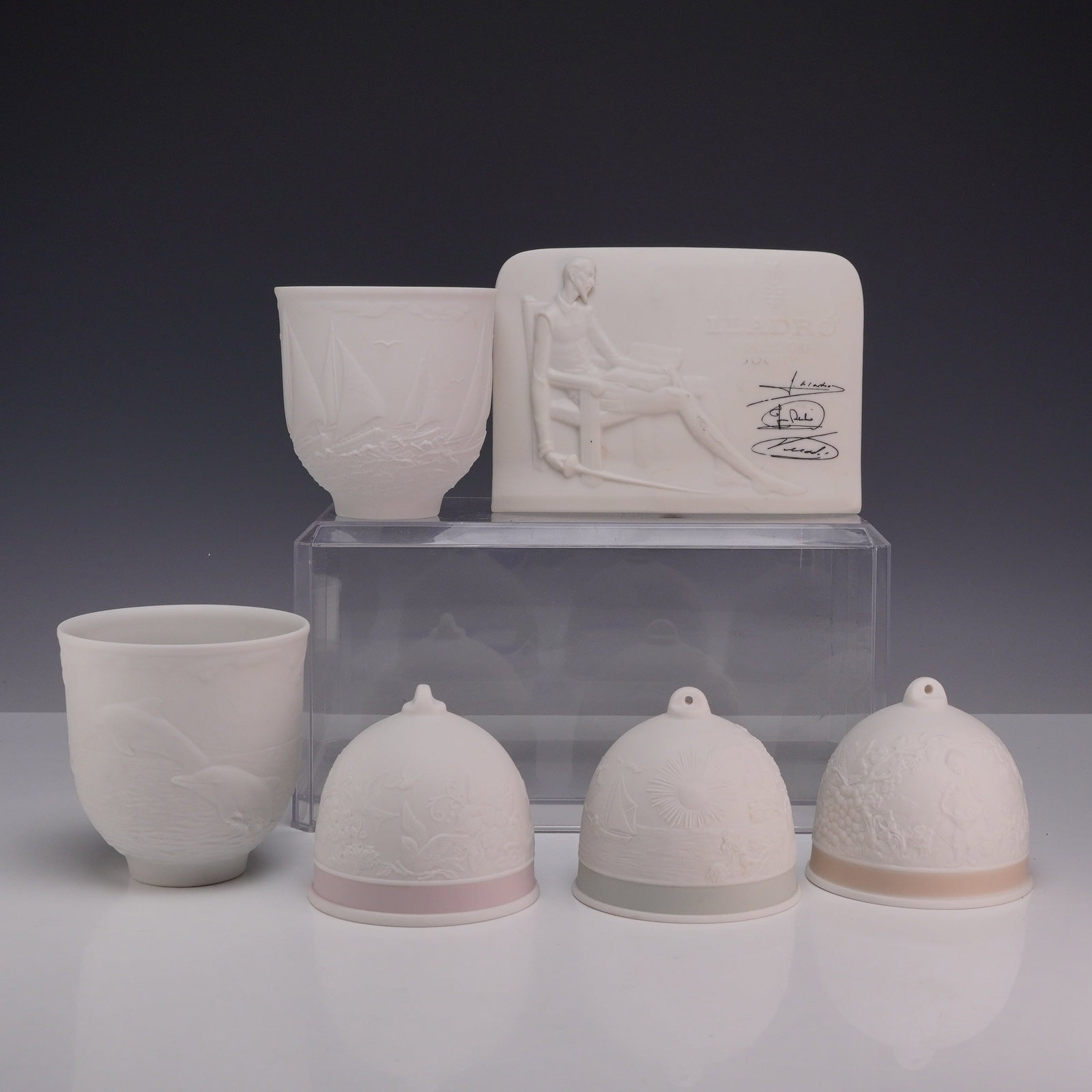 Six-Piece Collection of Lladro Bisque Porcelain Bells, Cups, and Plaque (1 of 4)