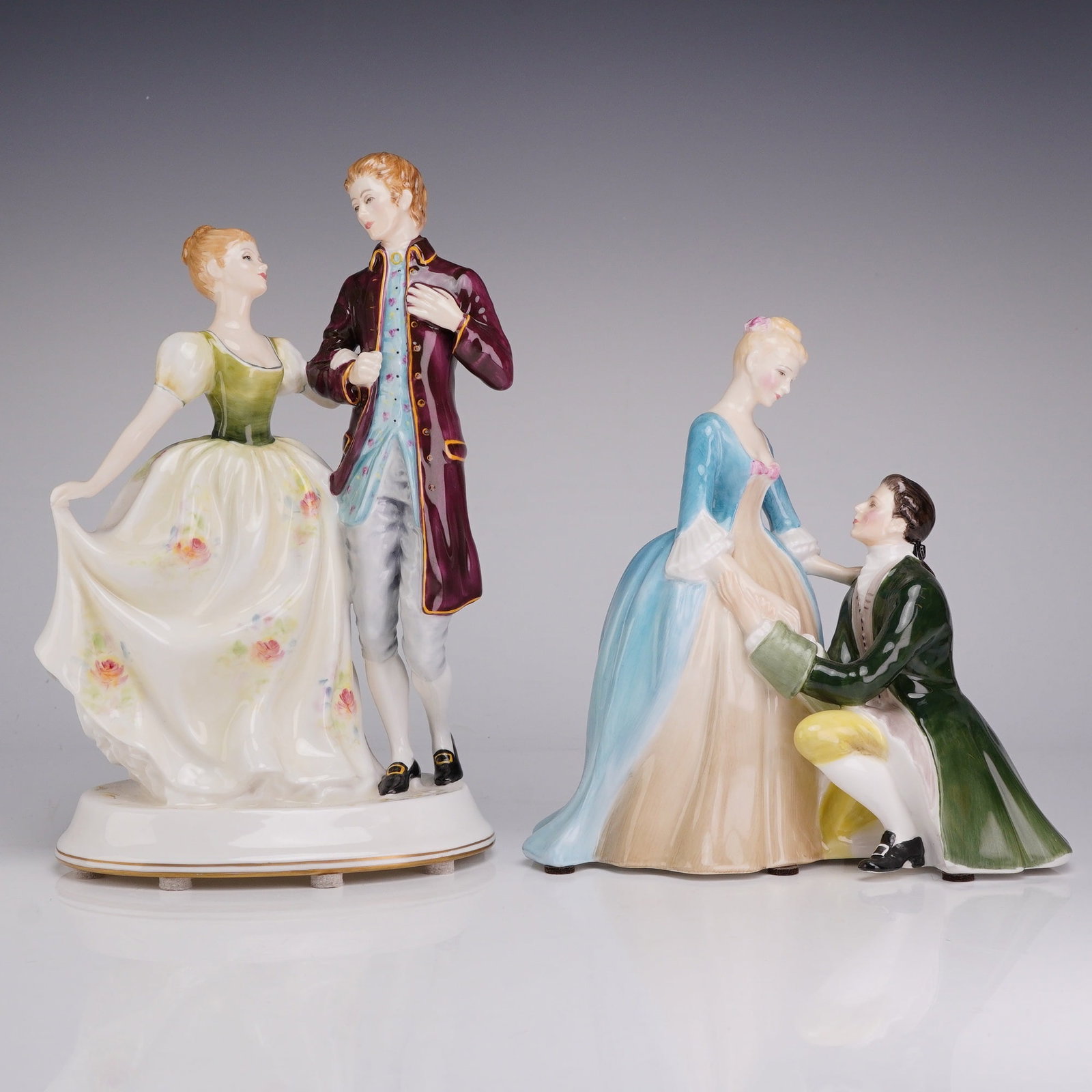 Two Royal Doulton Porcelain Figurines, Young Love HN2735 and The Suitor HN2132 (1 of 3)