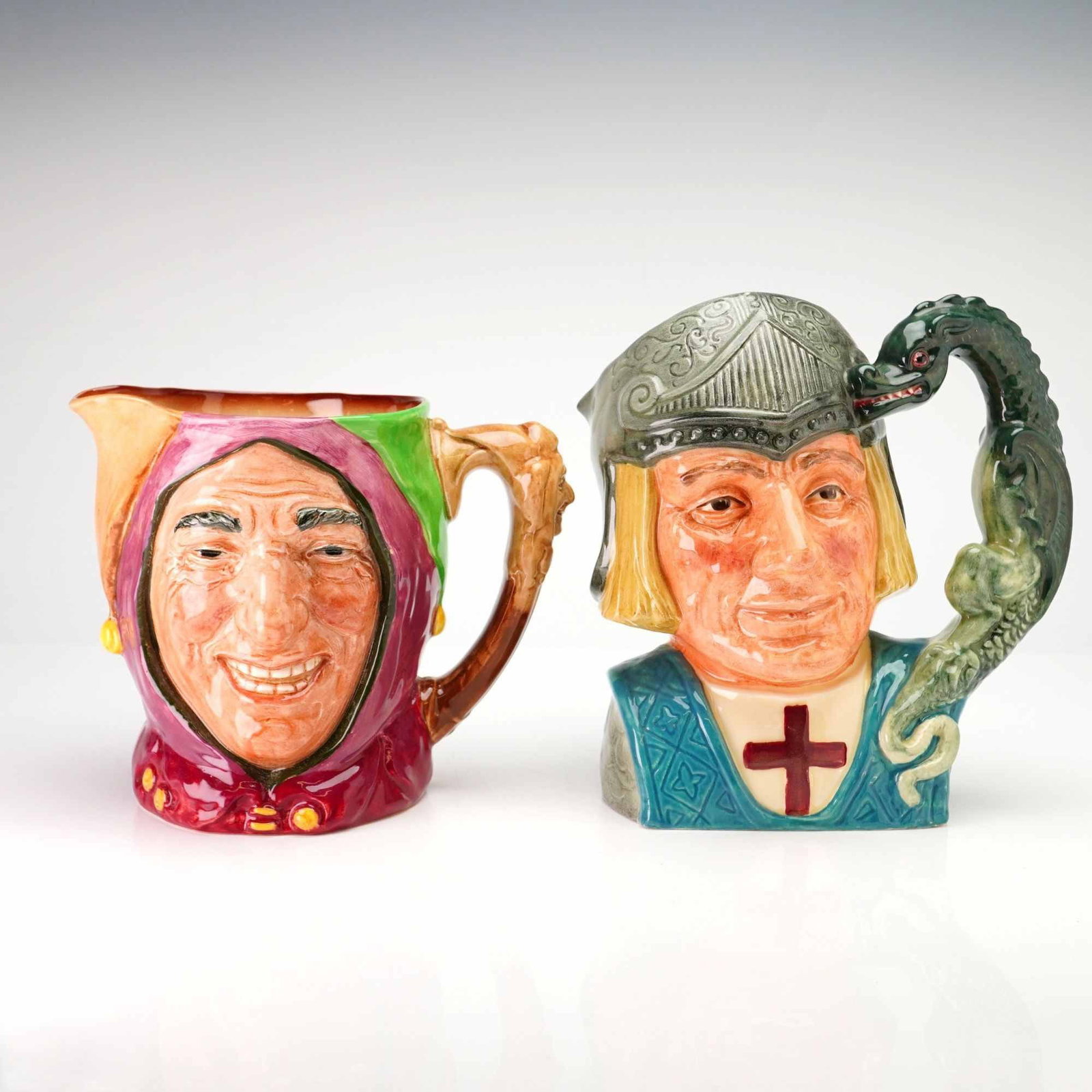 2pc Royal Doulton Character Jugs, St. George and Jester Touchstone (1 of 3)