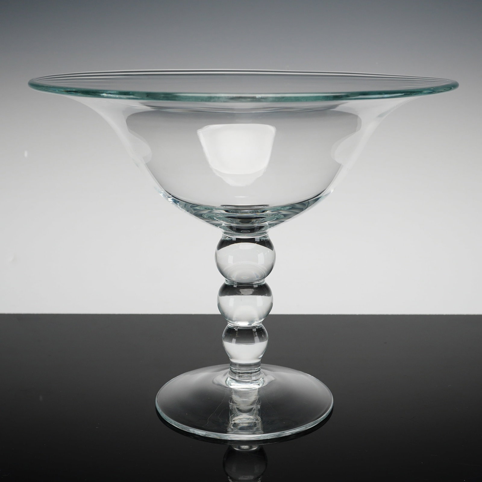 Large Clear Glass Centerpiece Compote with Three Ball Pedestal Stem (1 of 3)