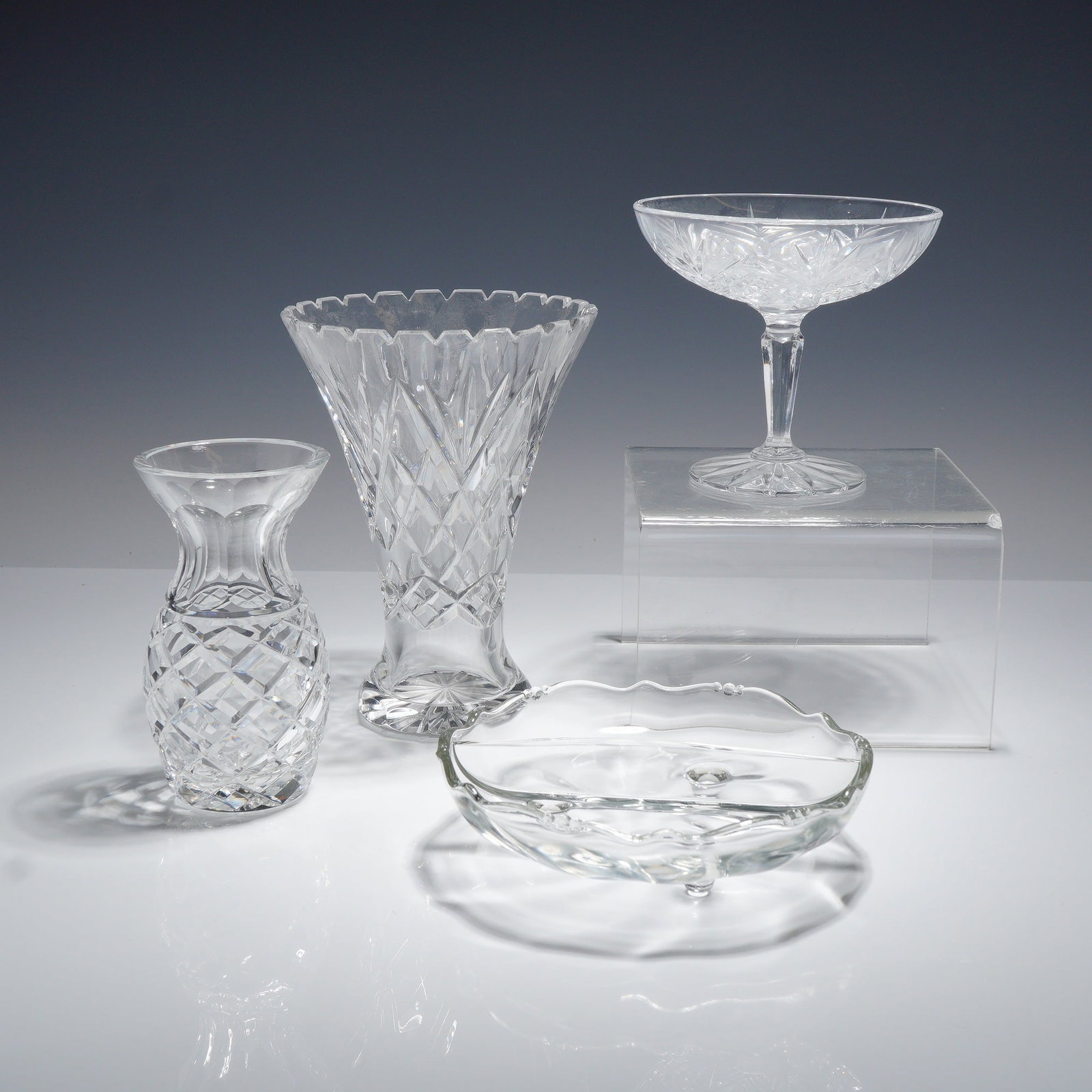 Four Piece Collection of Cut Crystal and Pressed Glass Tableware- Vases and Bowls (1 of 2)